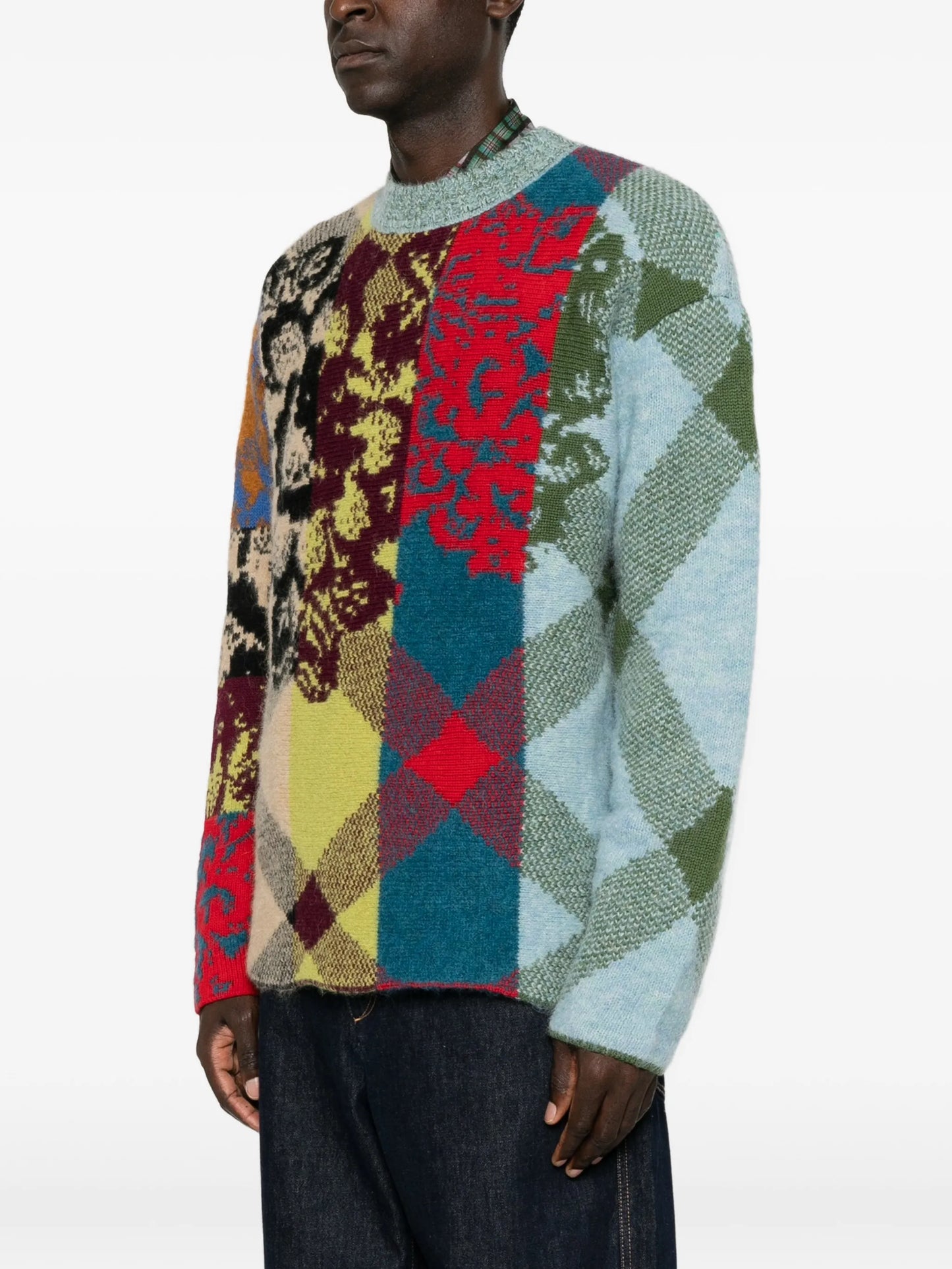 patchwork intarsia-knit sweater