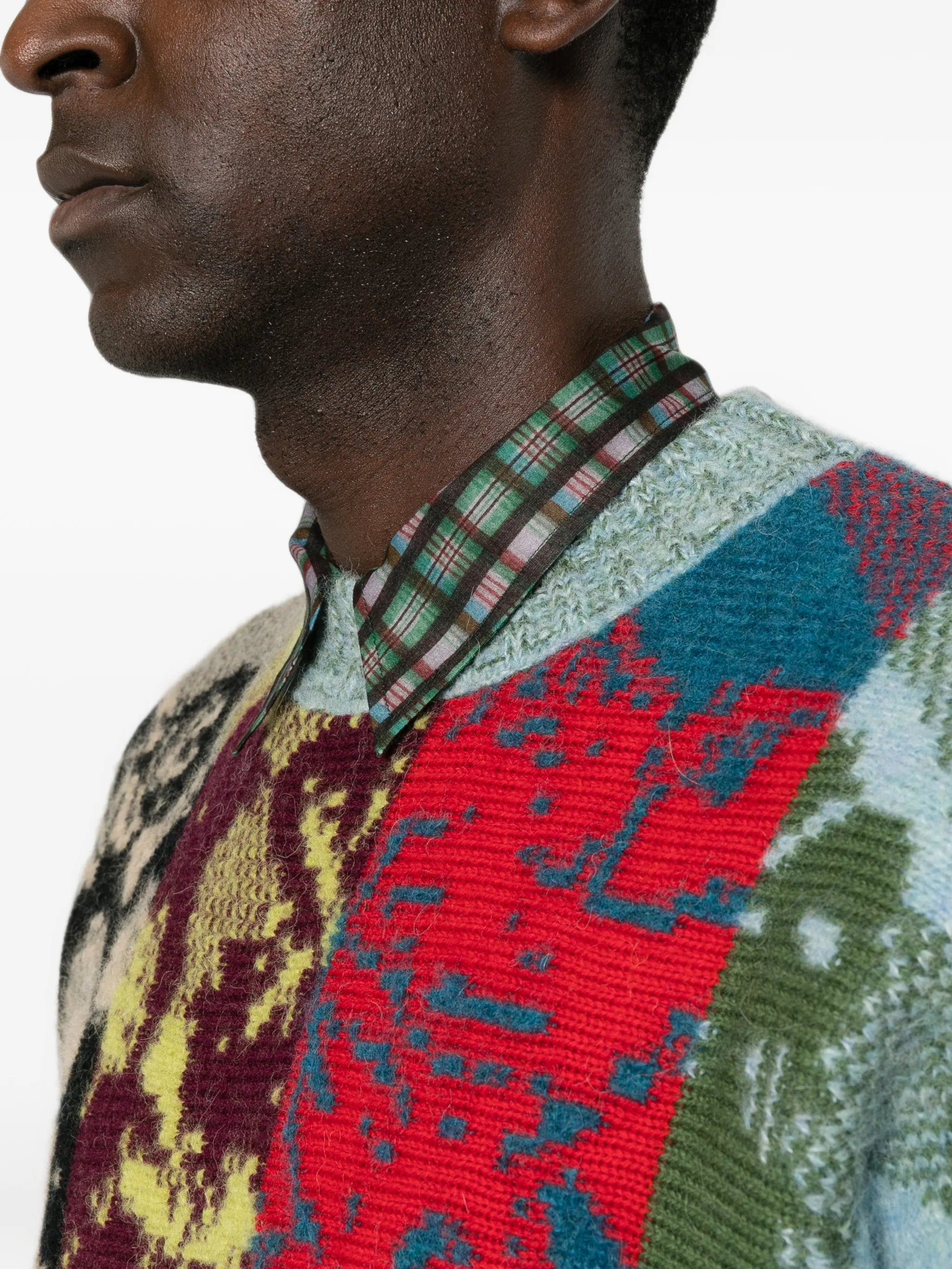 patchwork intarsia-knit sweater