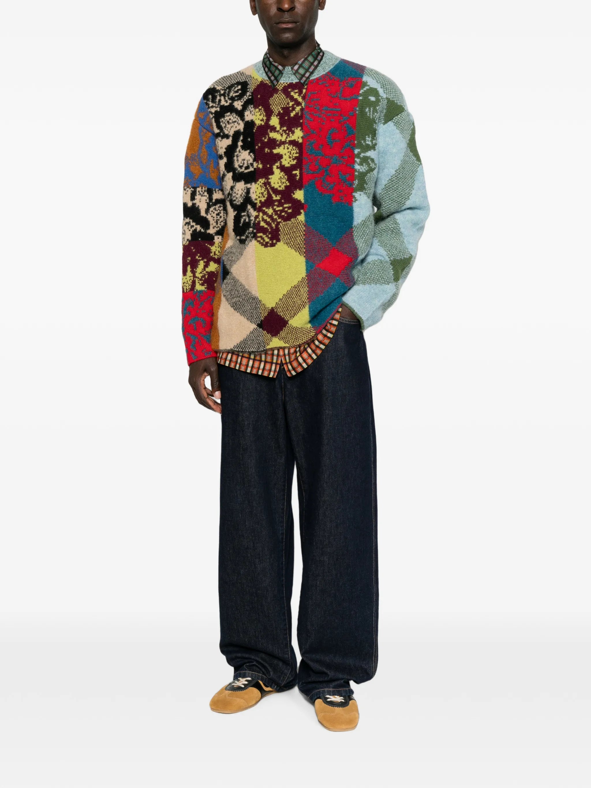 patchwork intarsia-knit sweater
