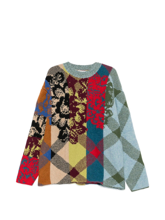 patchwork intarsia-knit sweater