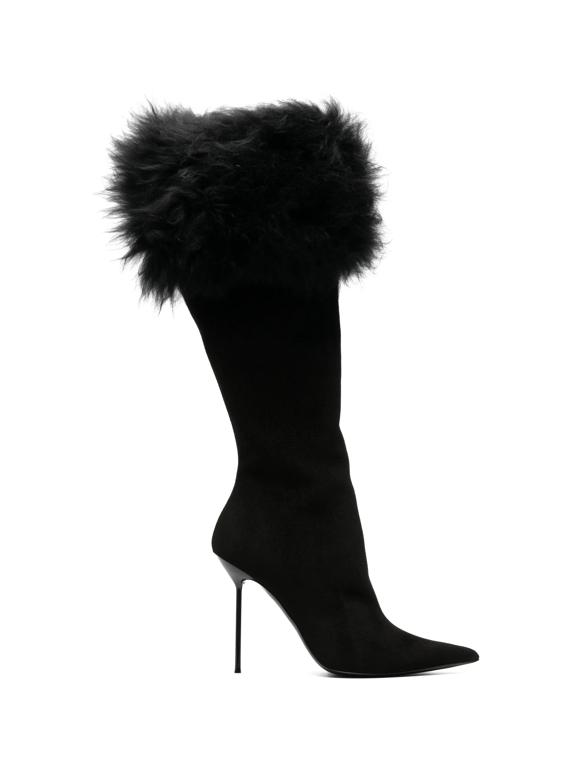 Lidia suede  fur long boots black