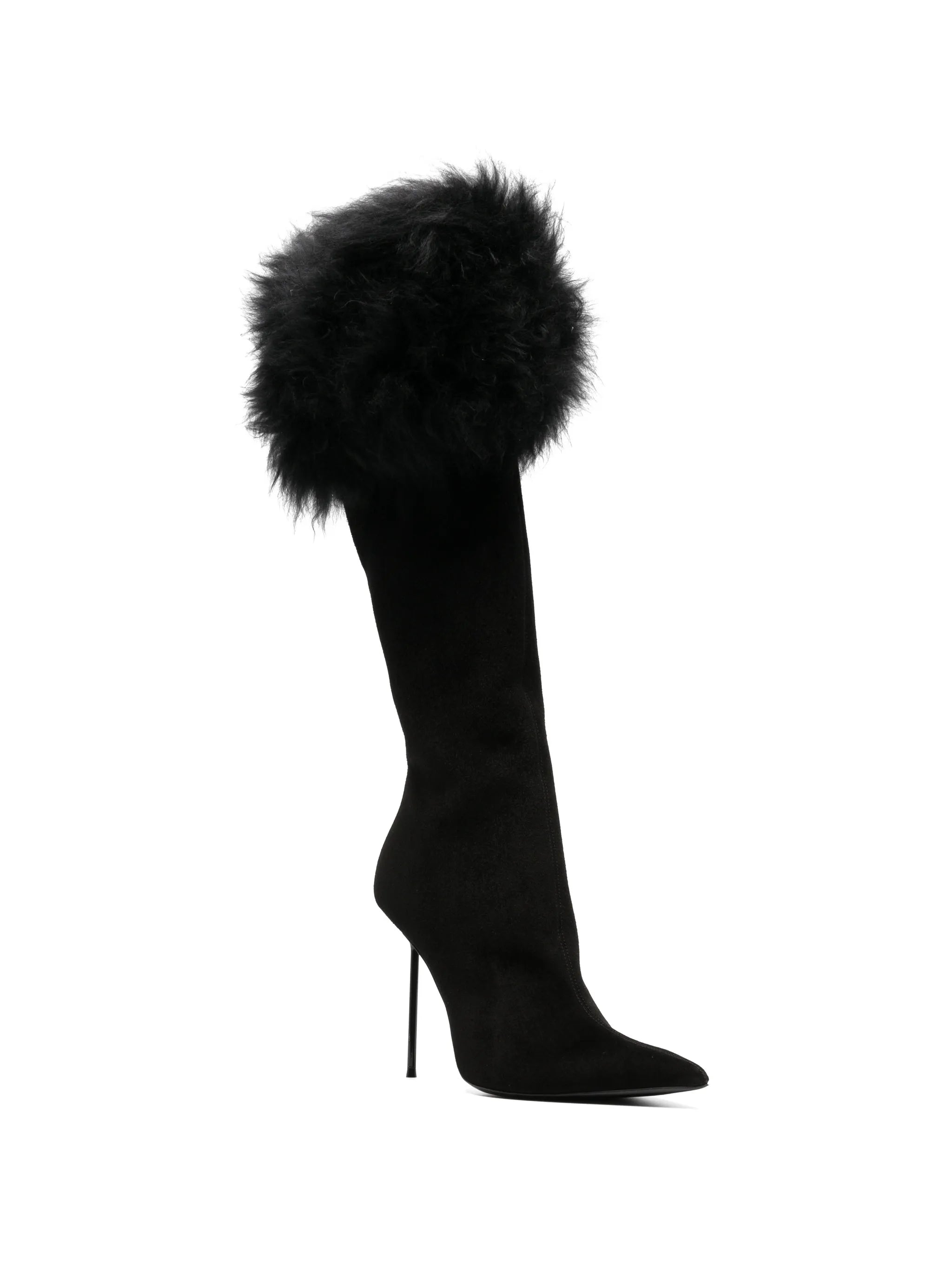 Lidia suede  fur long boots black