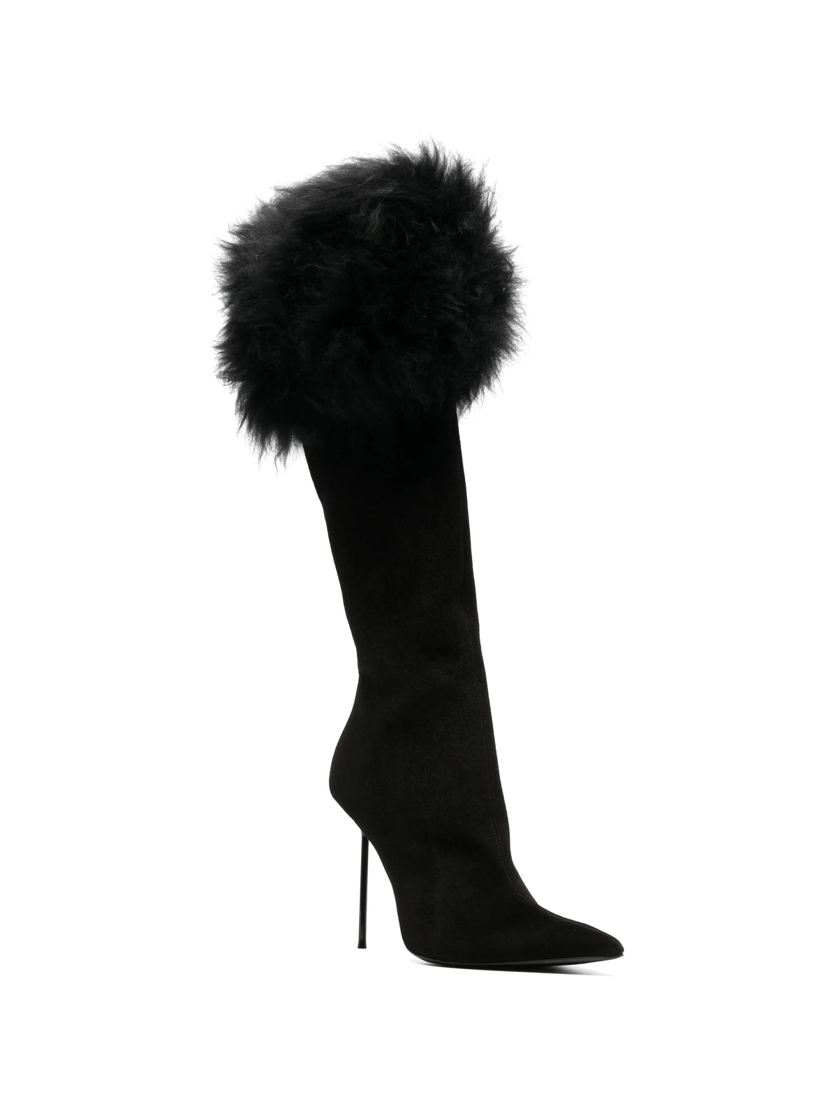 Lidia suede  fur long boots black