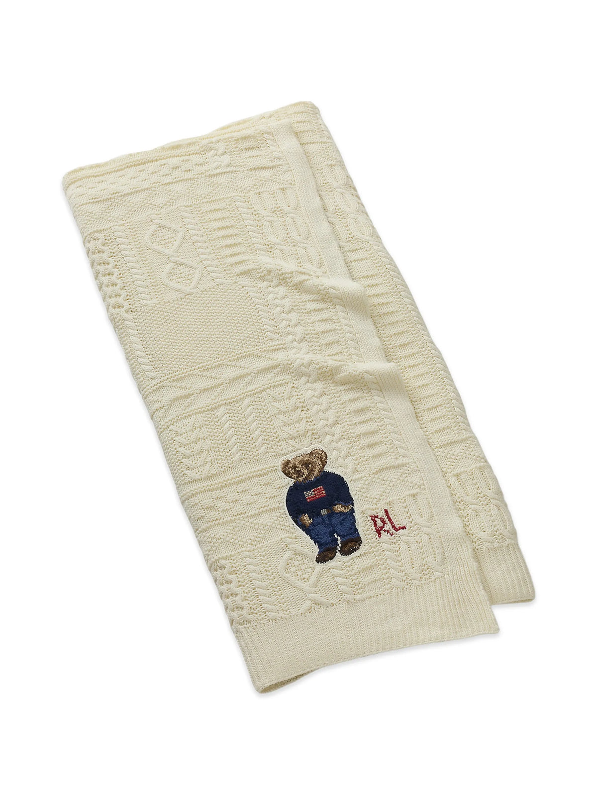 Baybrook Polo Bear cable-knit throw blanket