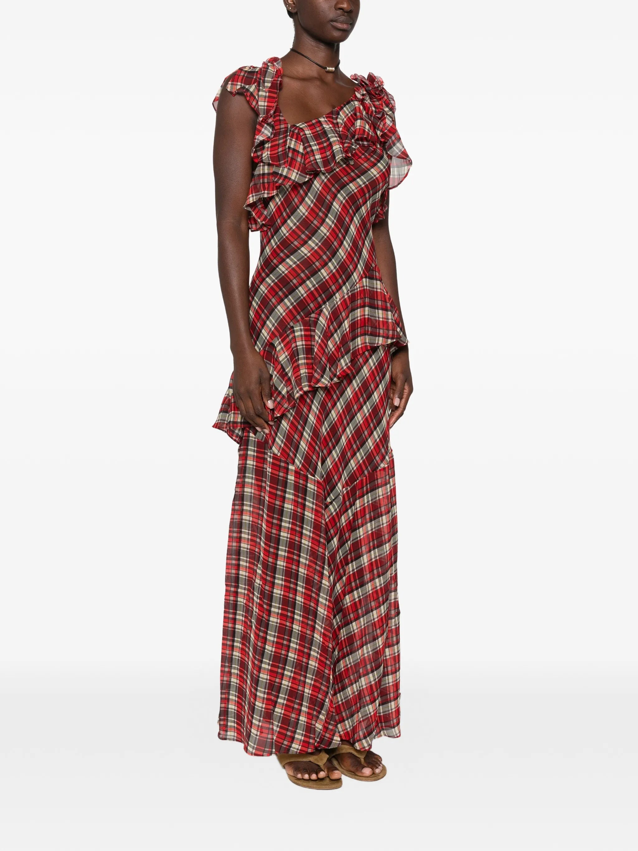 Fernanda ruffled plaid maxi dress