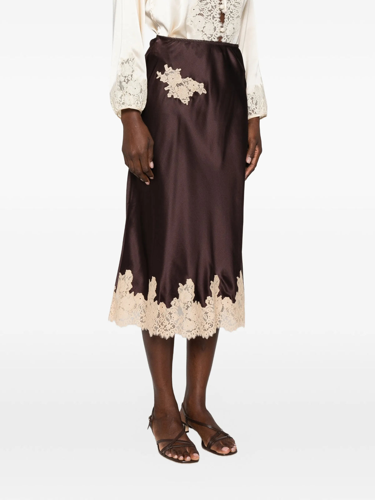 Elowette lace-trim midi skirt