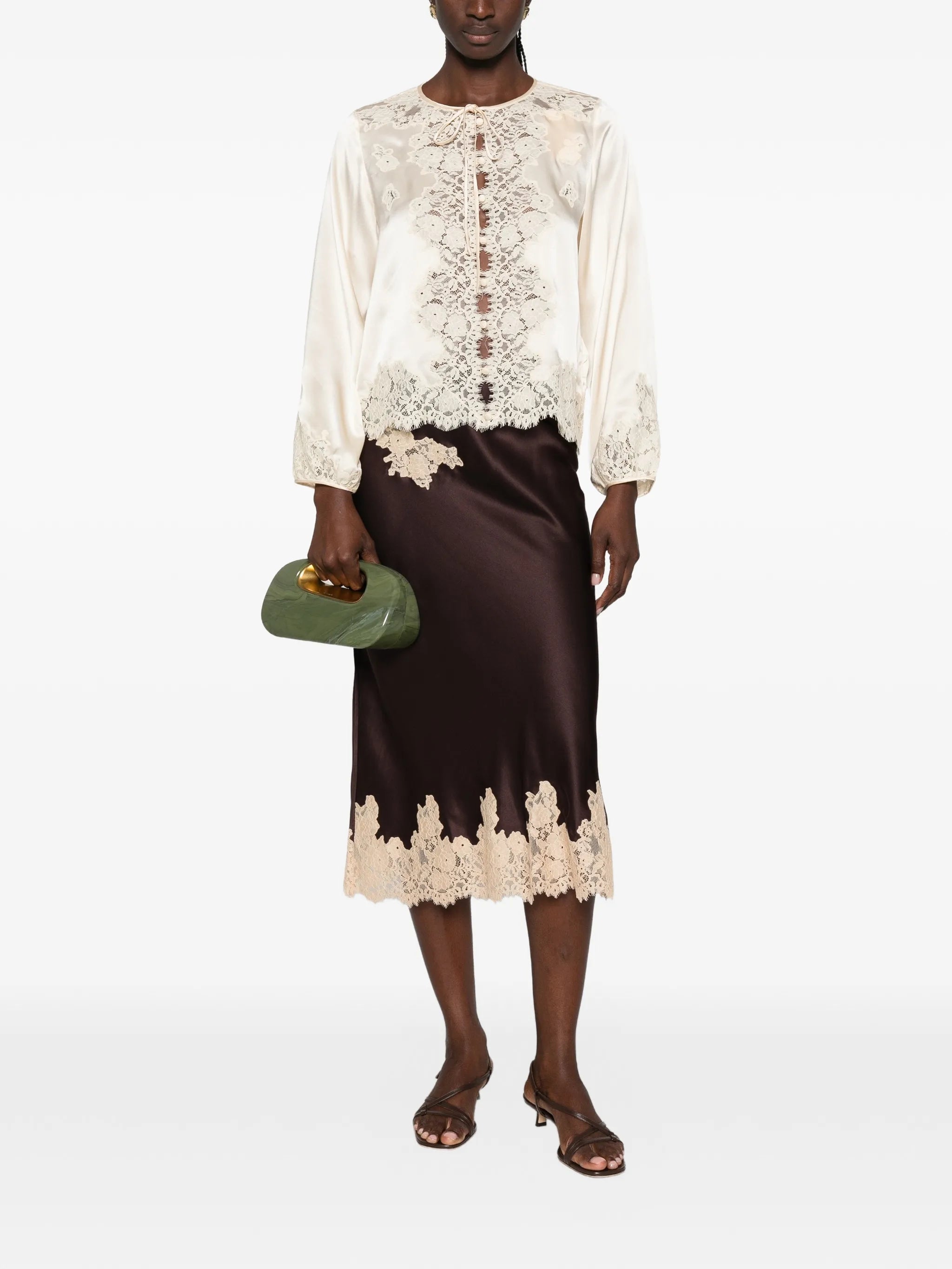 Elowette lace-trim midi skirt