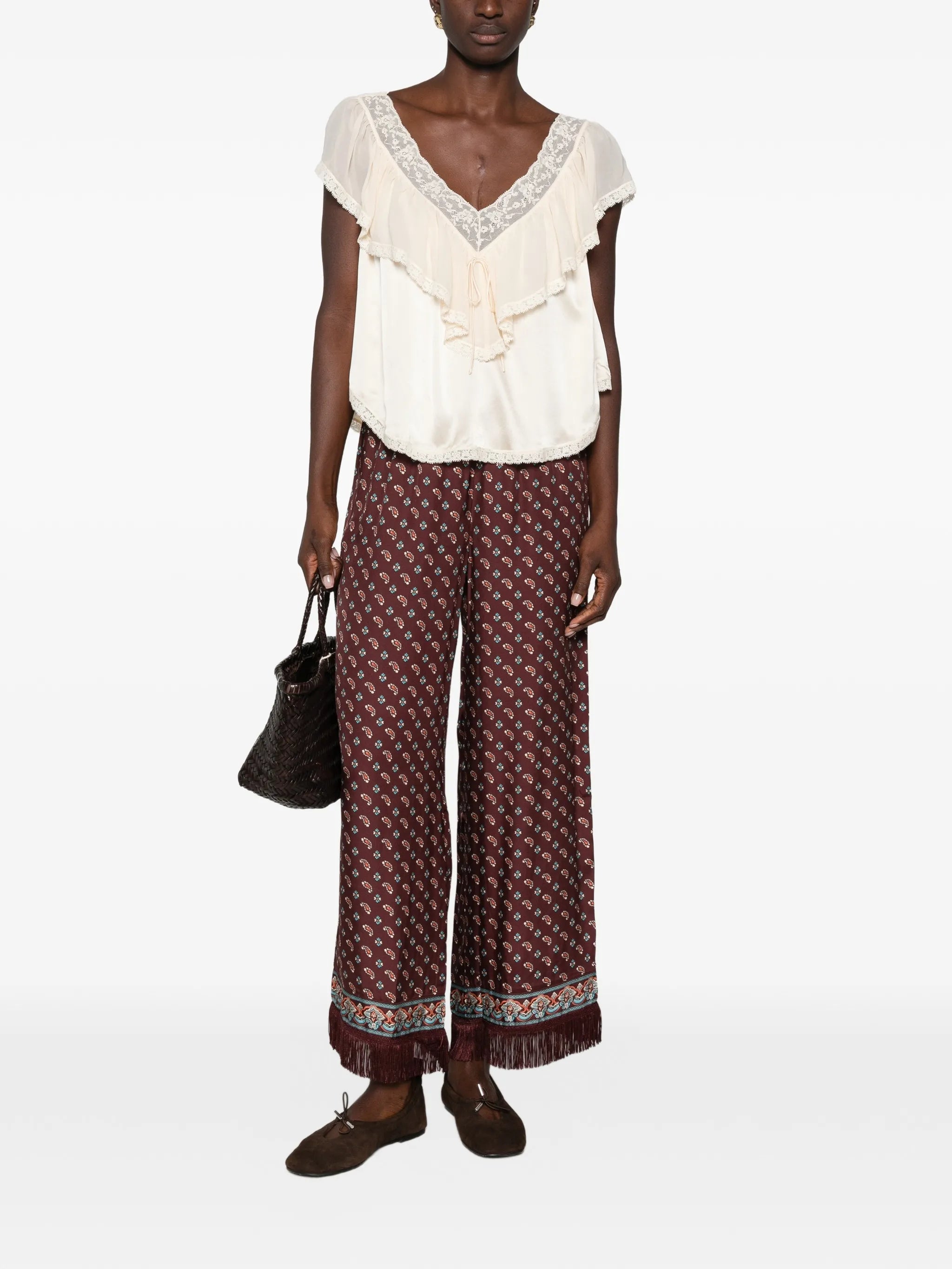 Yadira lace-trimmed ruffled blouse
