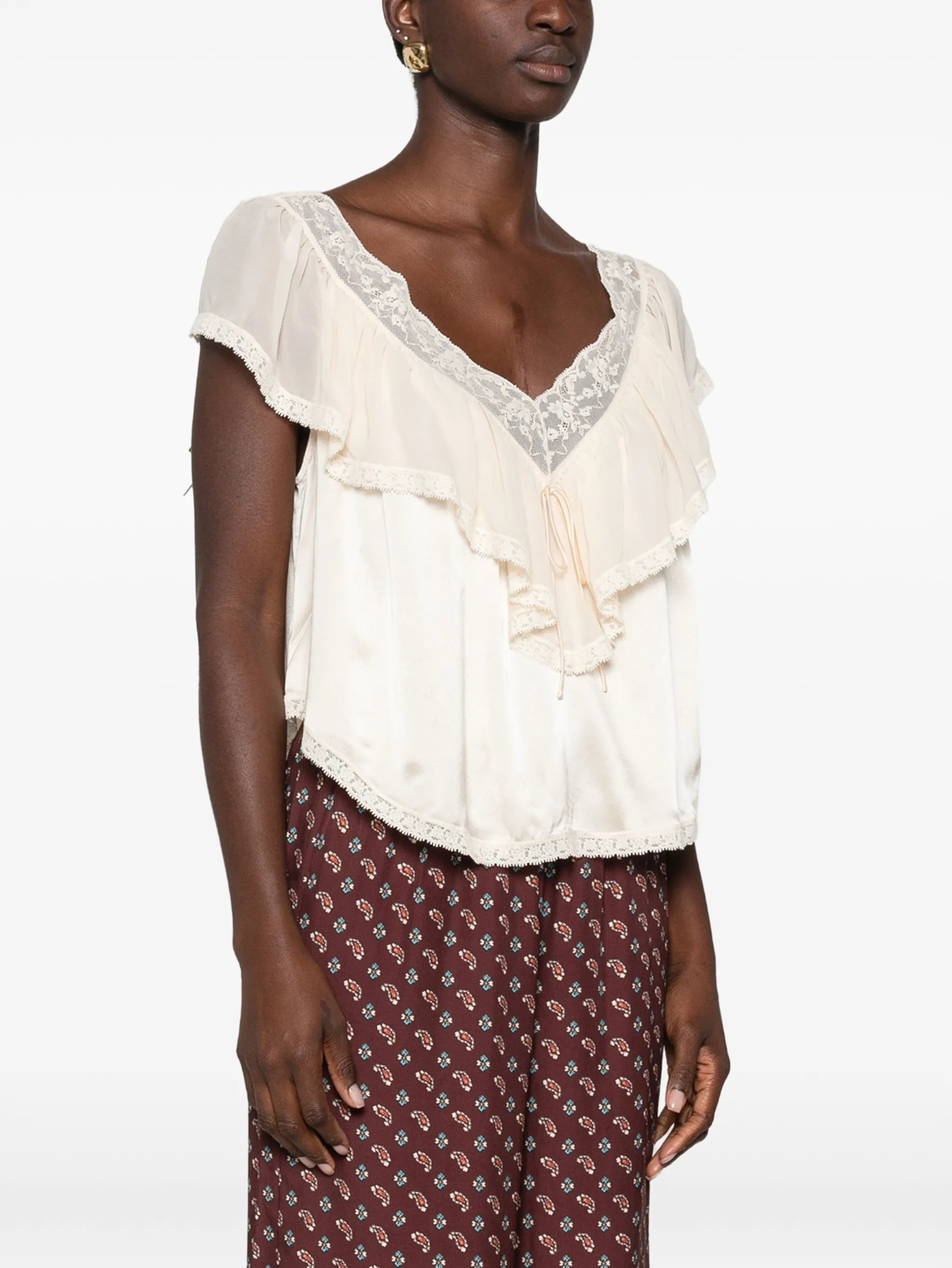 Yadira lace-trimmed ruffled blouse