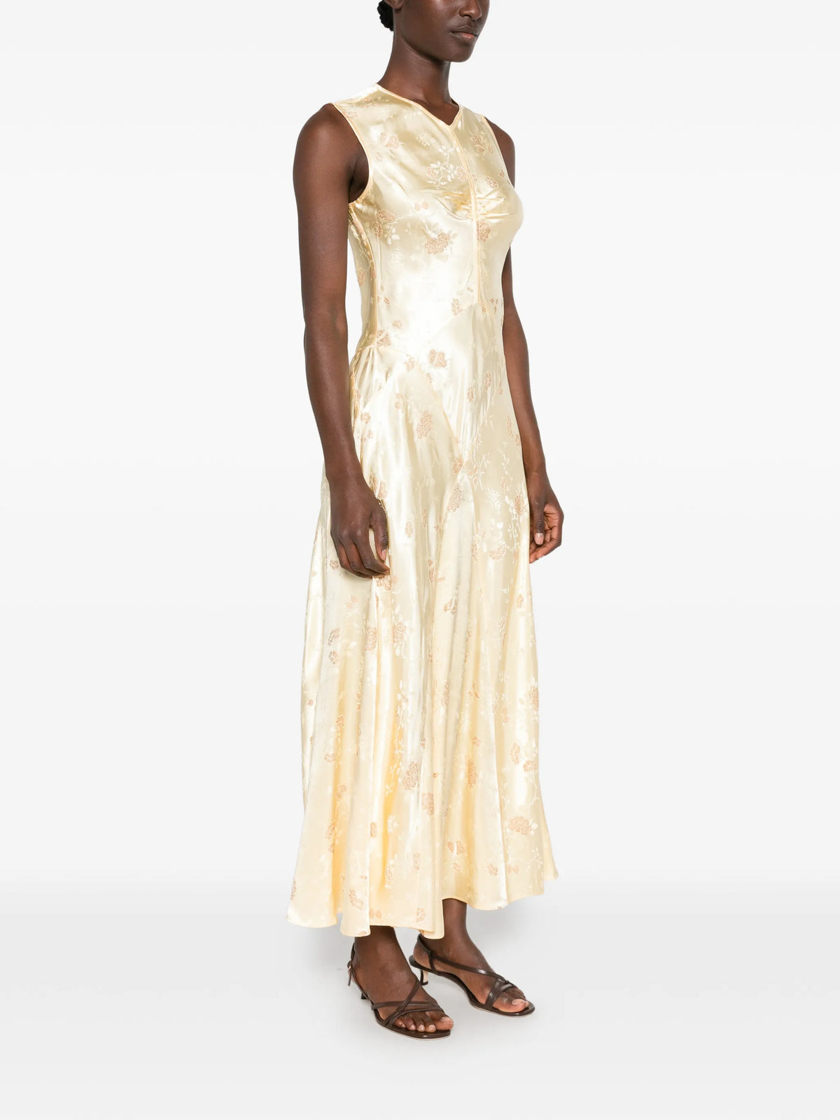 floral-jacquard sleeveless maxi dress