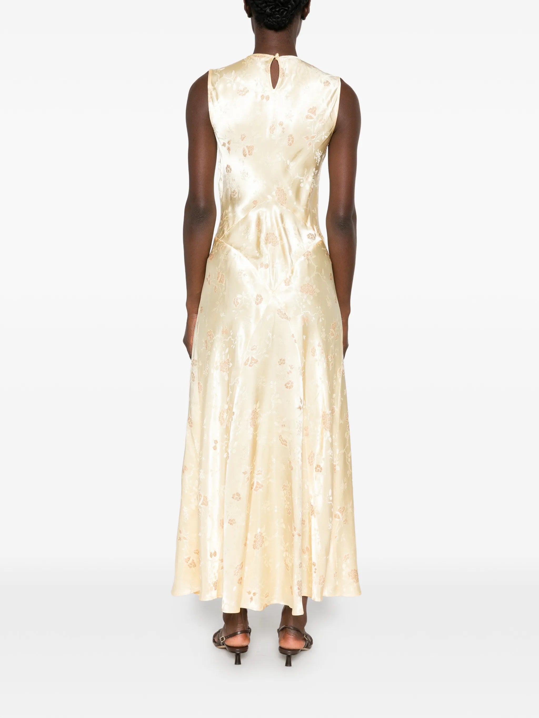 floral-jacquard sleeveless maxi dress