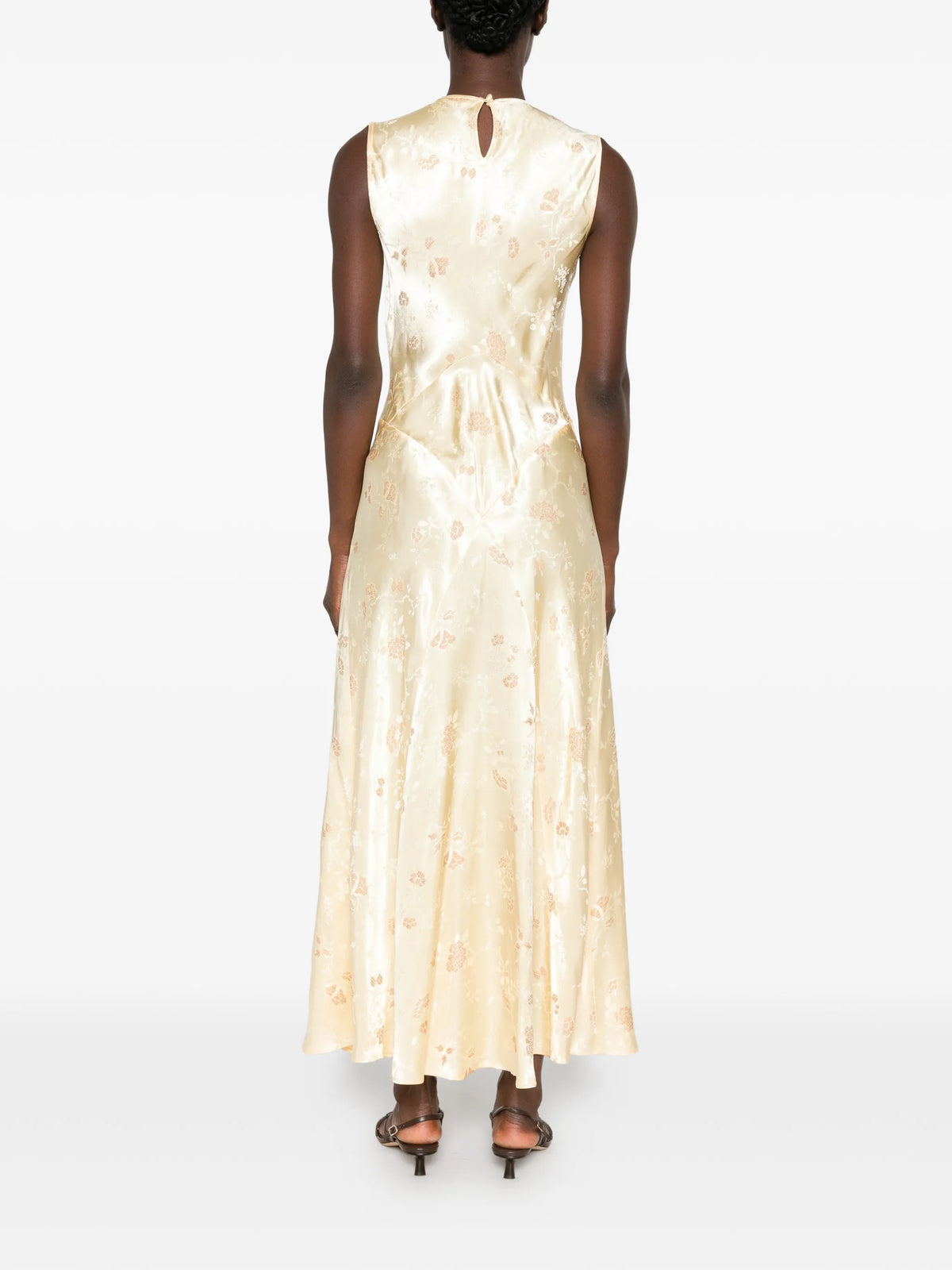 floral-jacquard sleeveless maxi dress