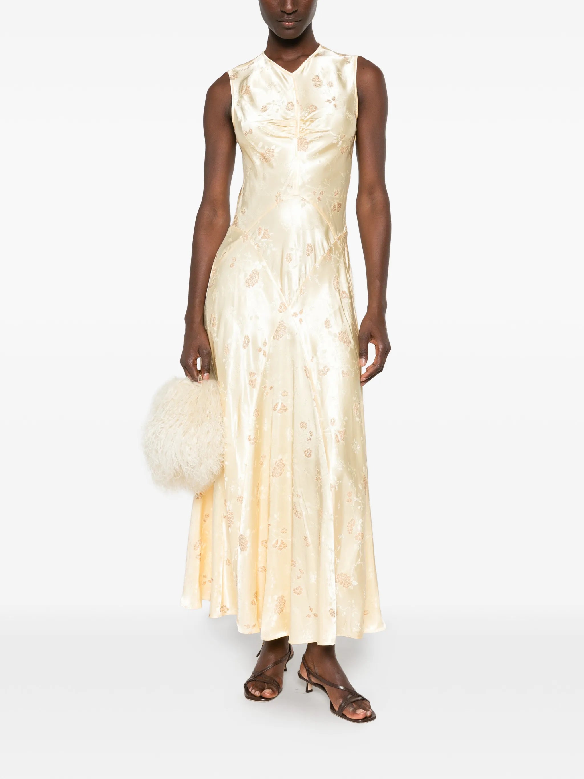 floral-jacquard sleeveless maxi dress