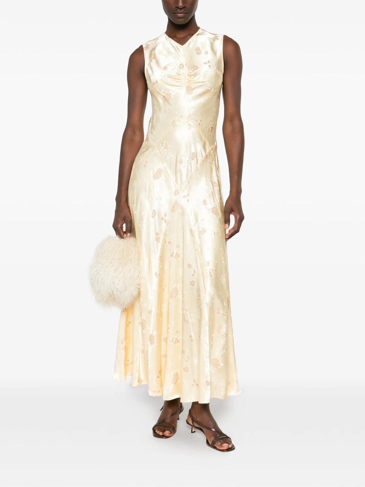 floral-jacquard sleeveless maxi dress