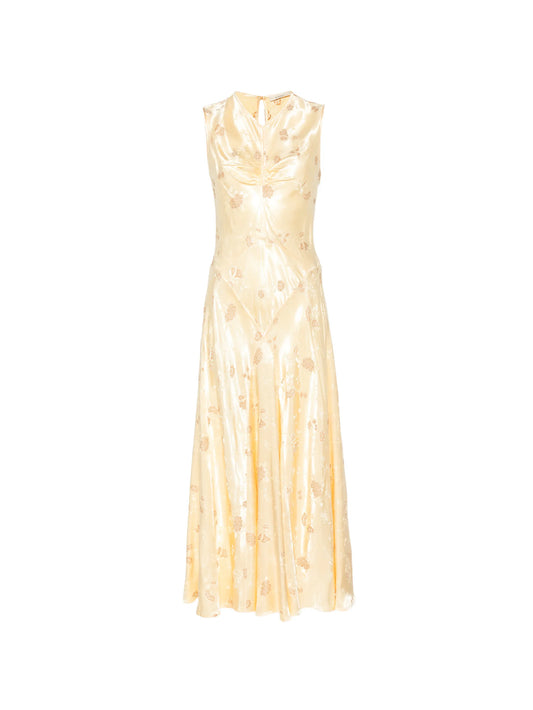 floral-jacquard sleeveless maxi dress
