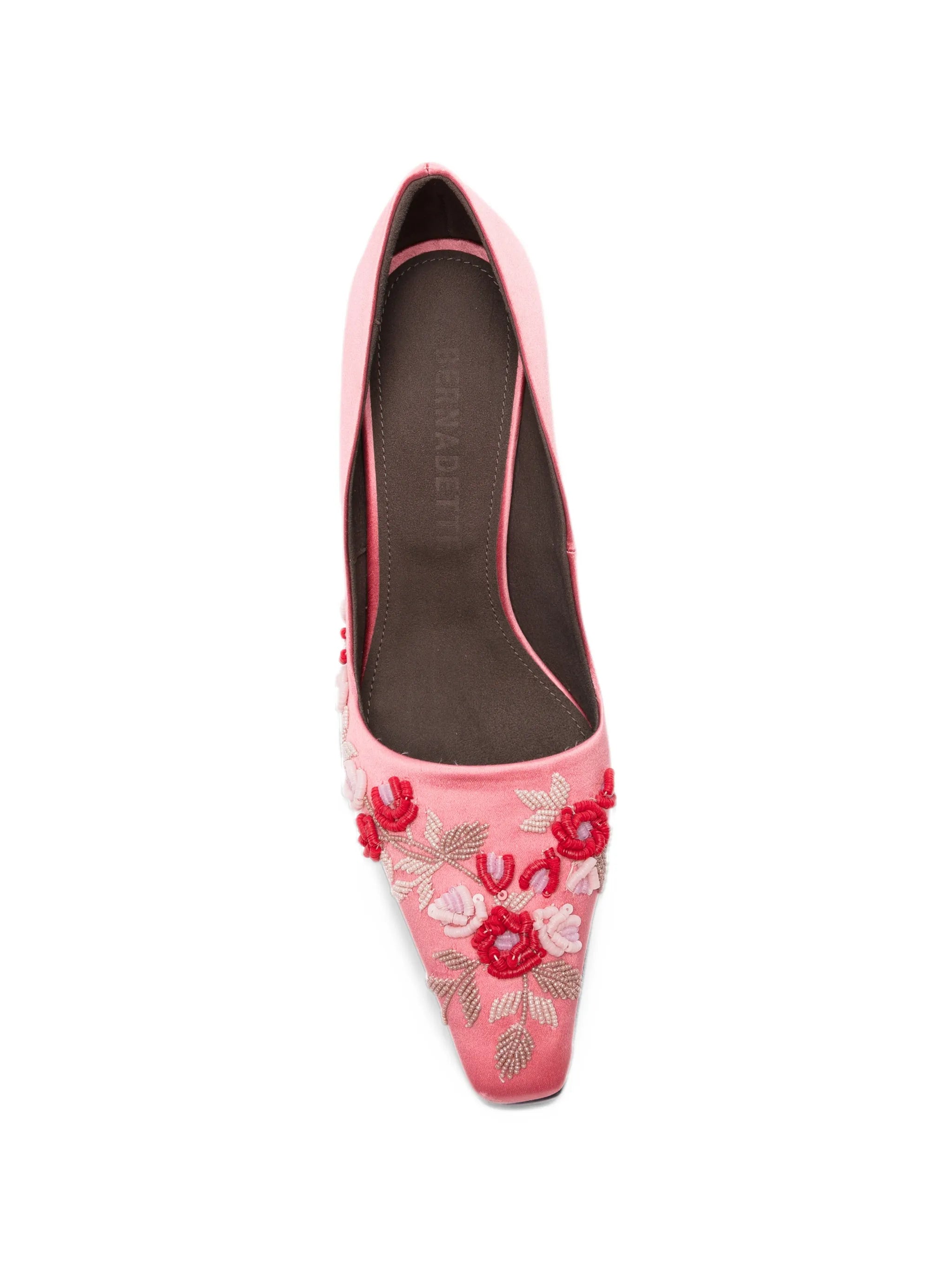 classic satin high-heel pumps rose-embroidered