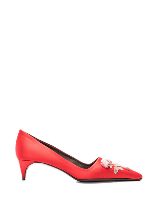 classic satin pumps rose embroidered