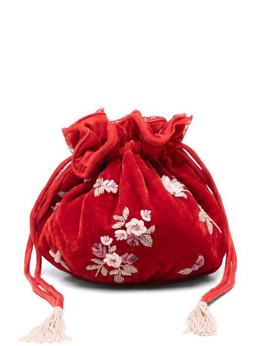 Round embroidered bucket bag