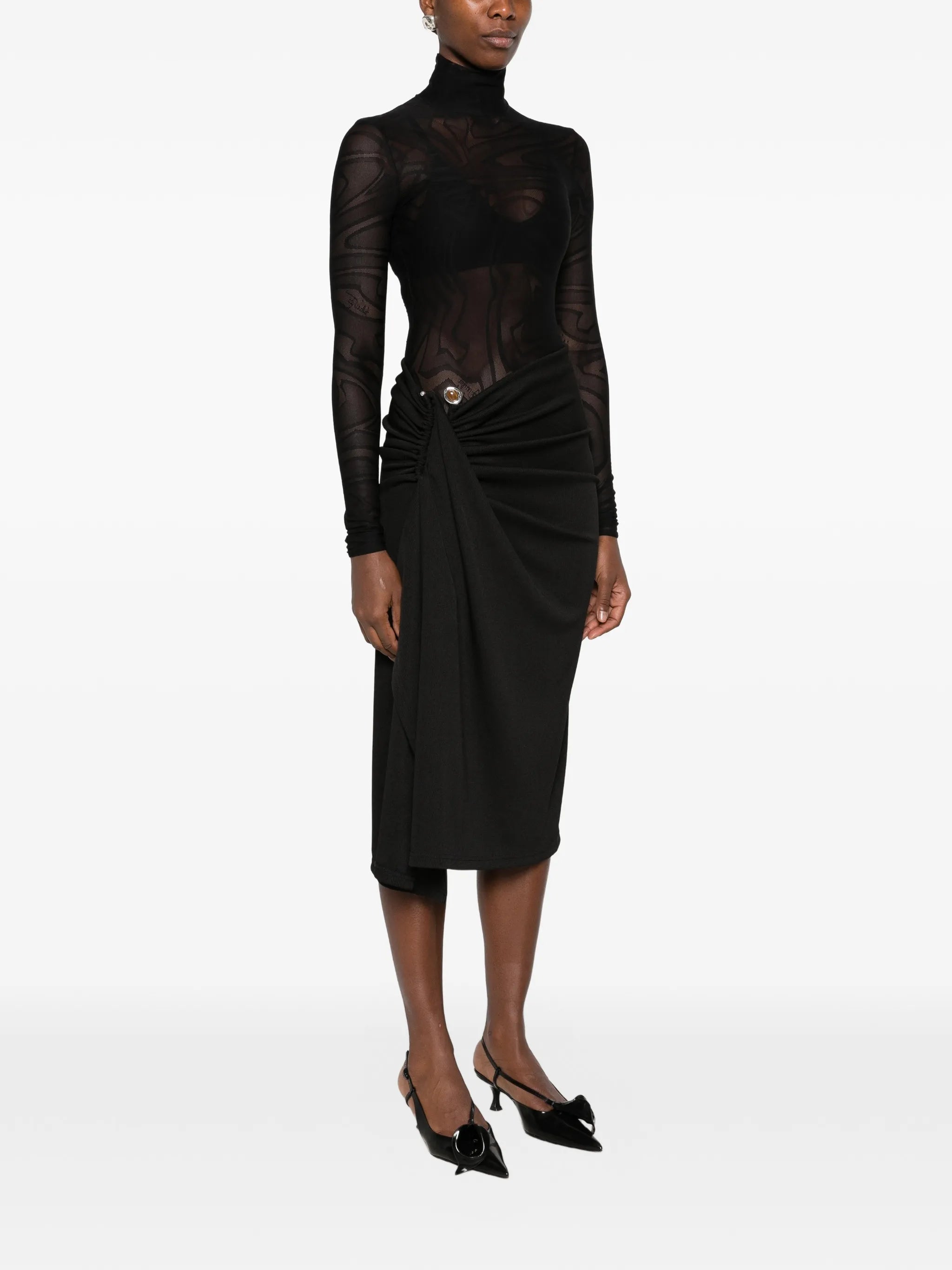 sheer mock-neck bodysuit