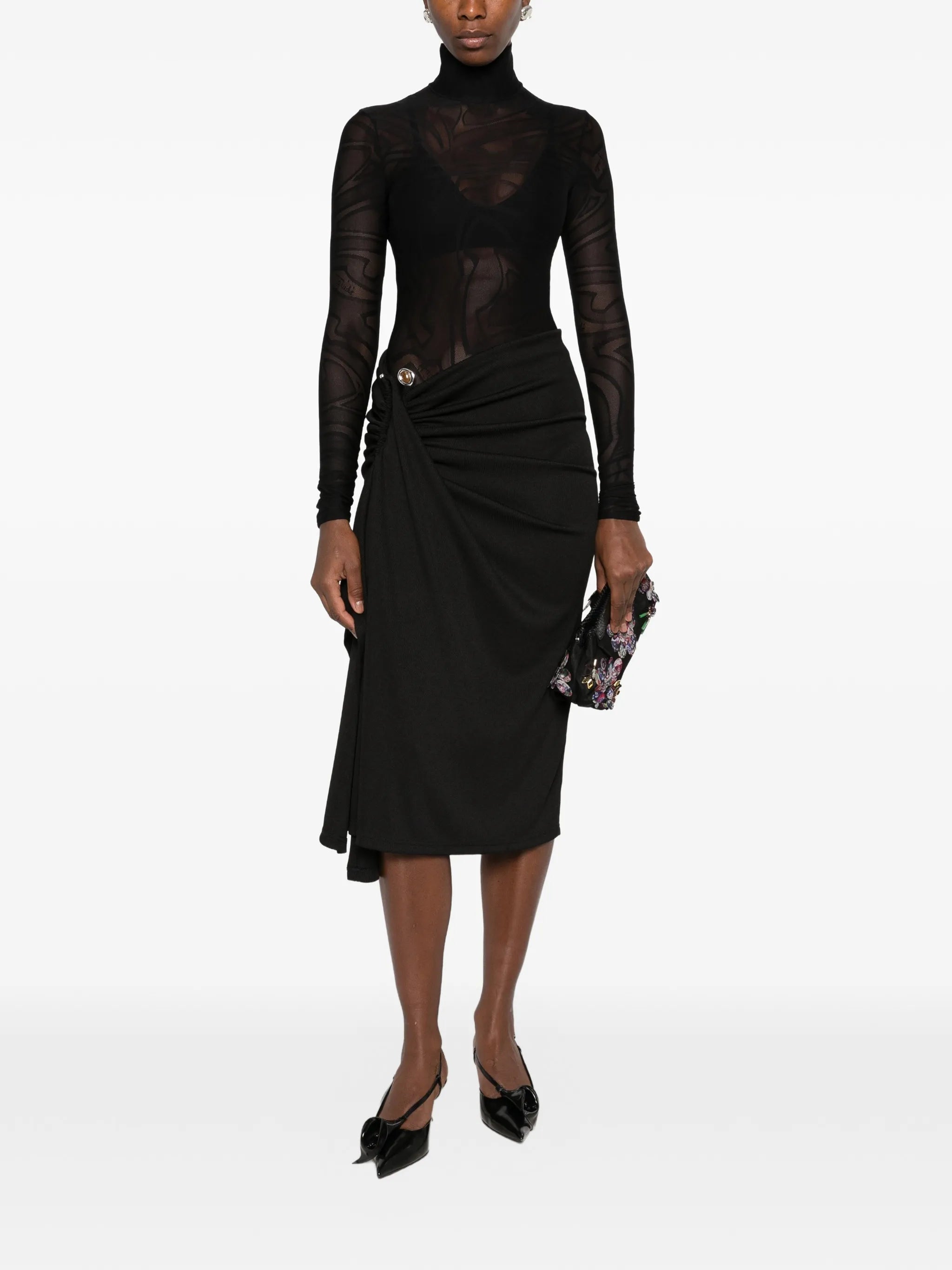 sheer mock-neck bodysuit