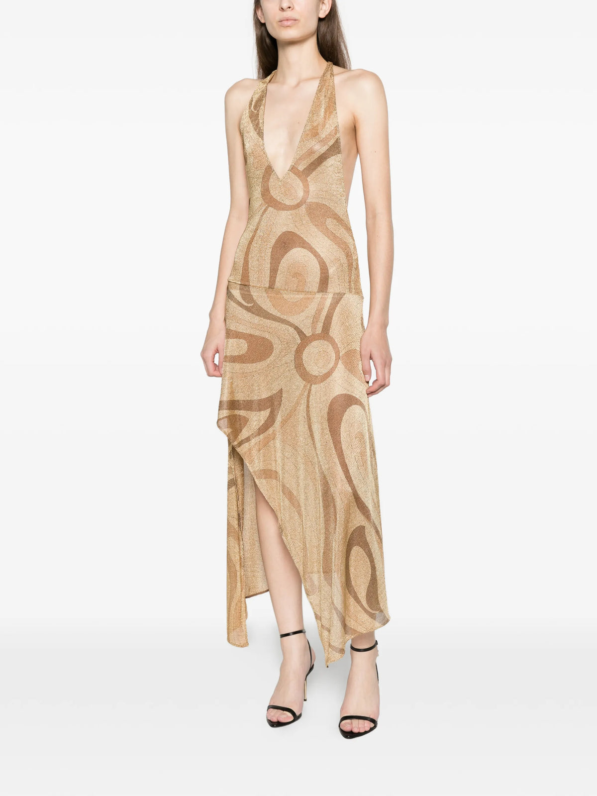 Marmo-print voile gold dress
