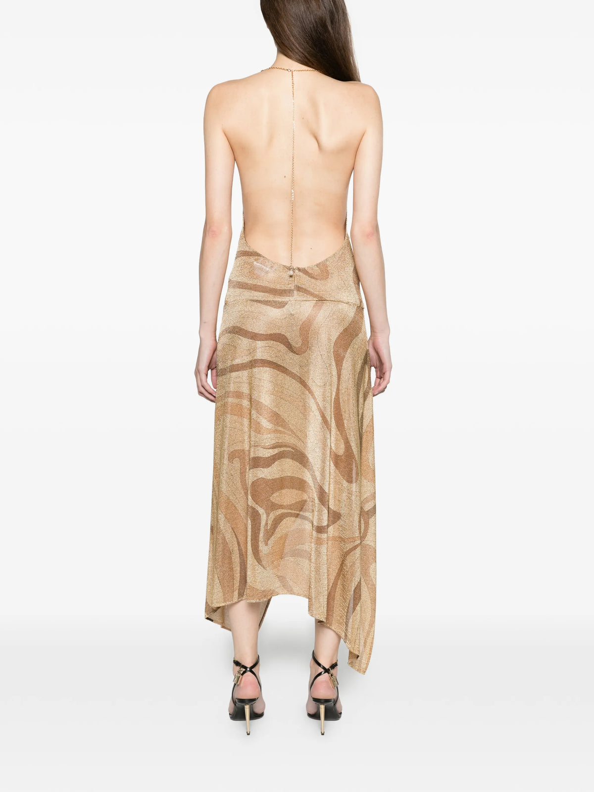 Marmo-print voile gold dress
