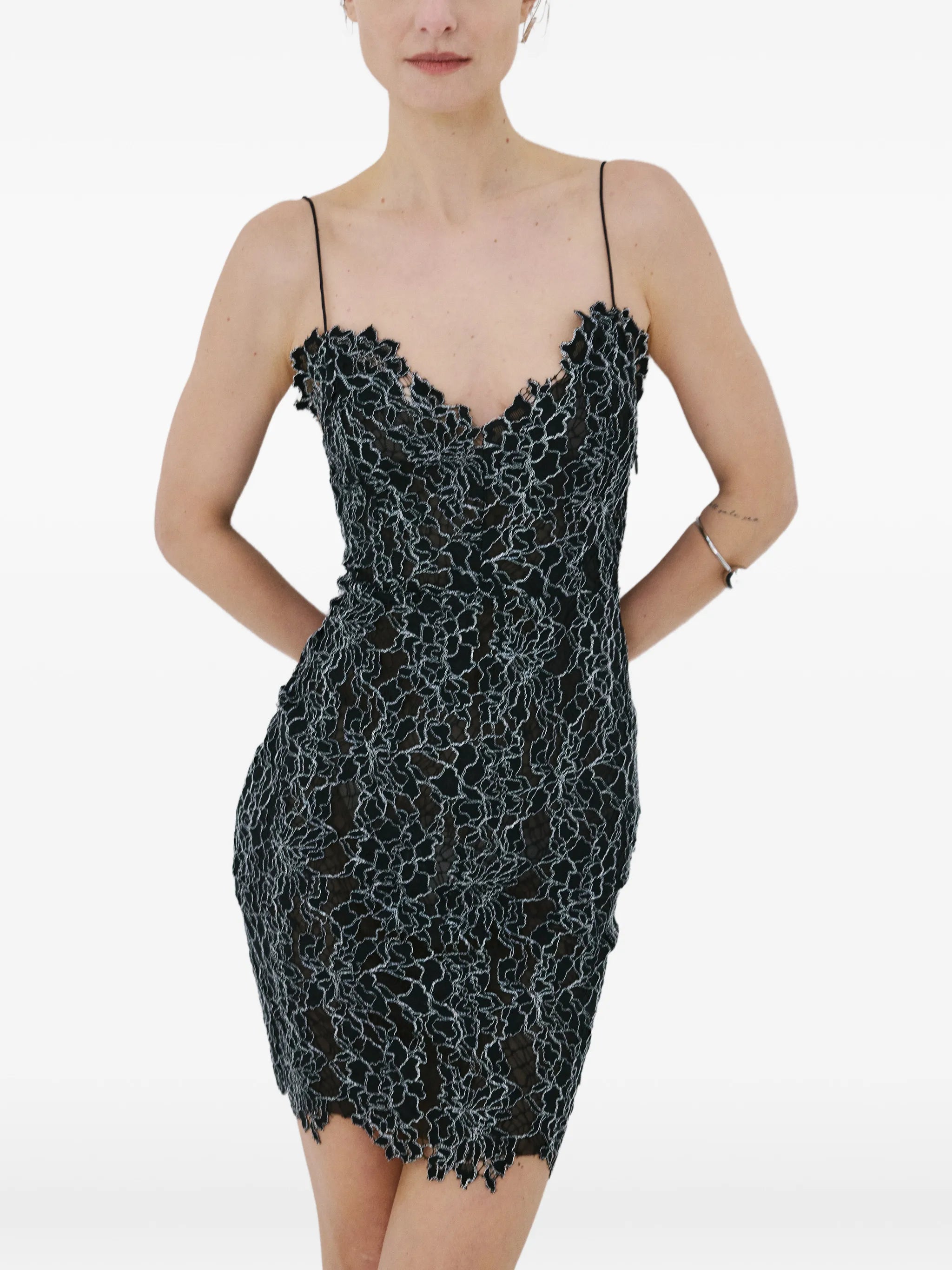 Emerald lace-embellished ruffled maxi dress