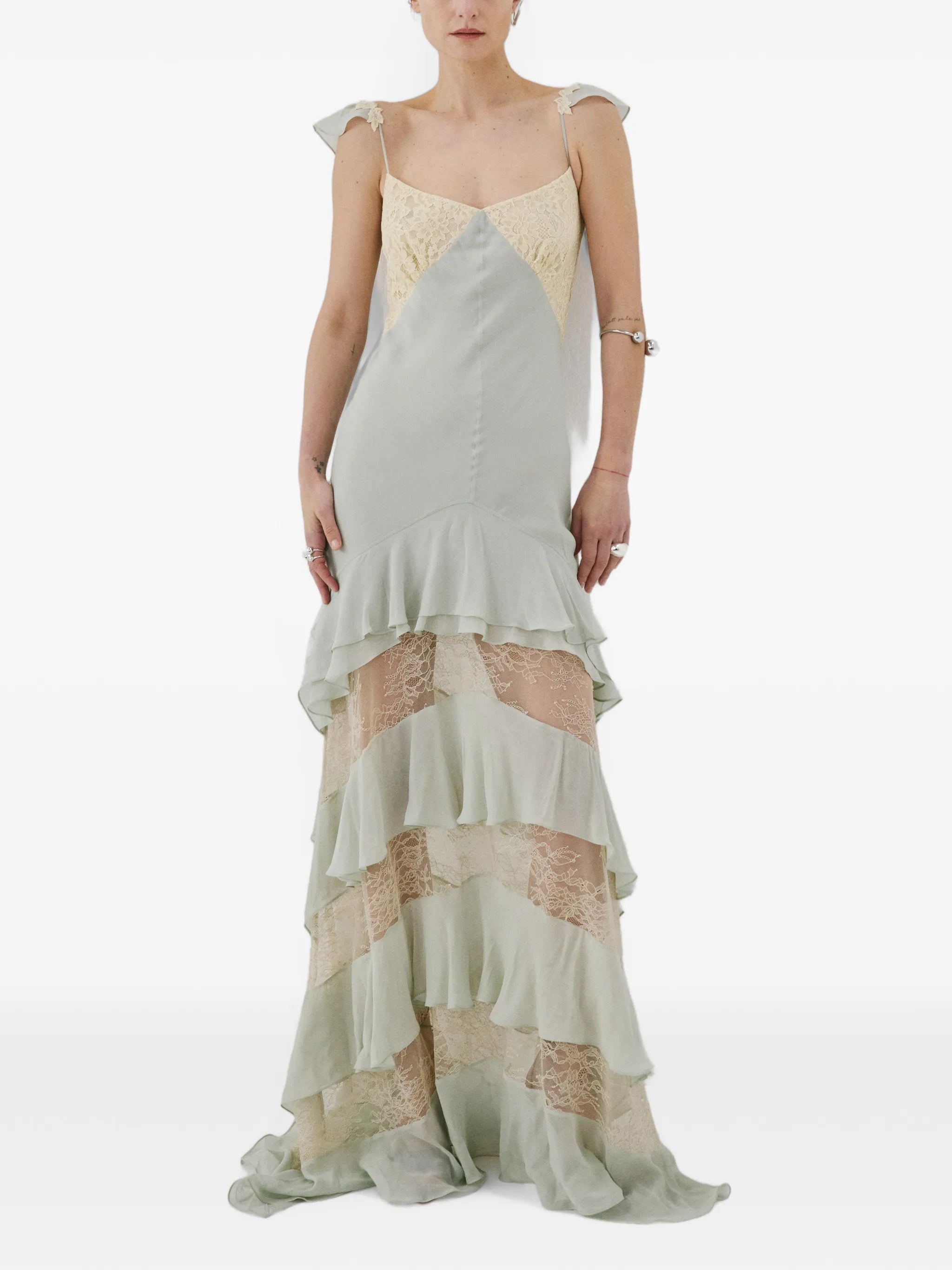 Auralite lace ruffled maxi dress