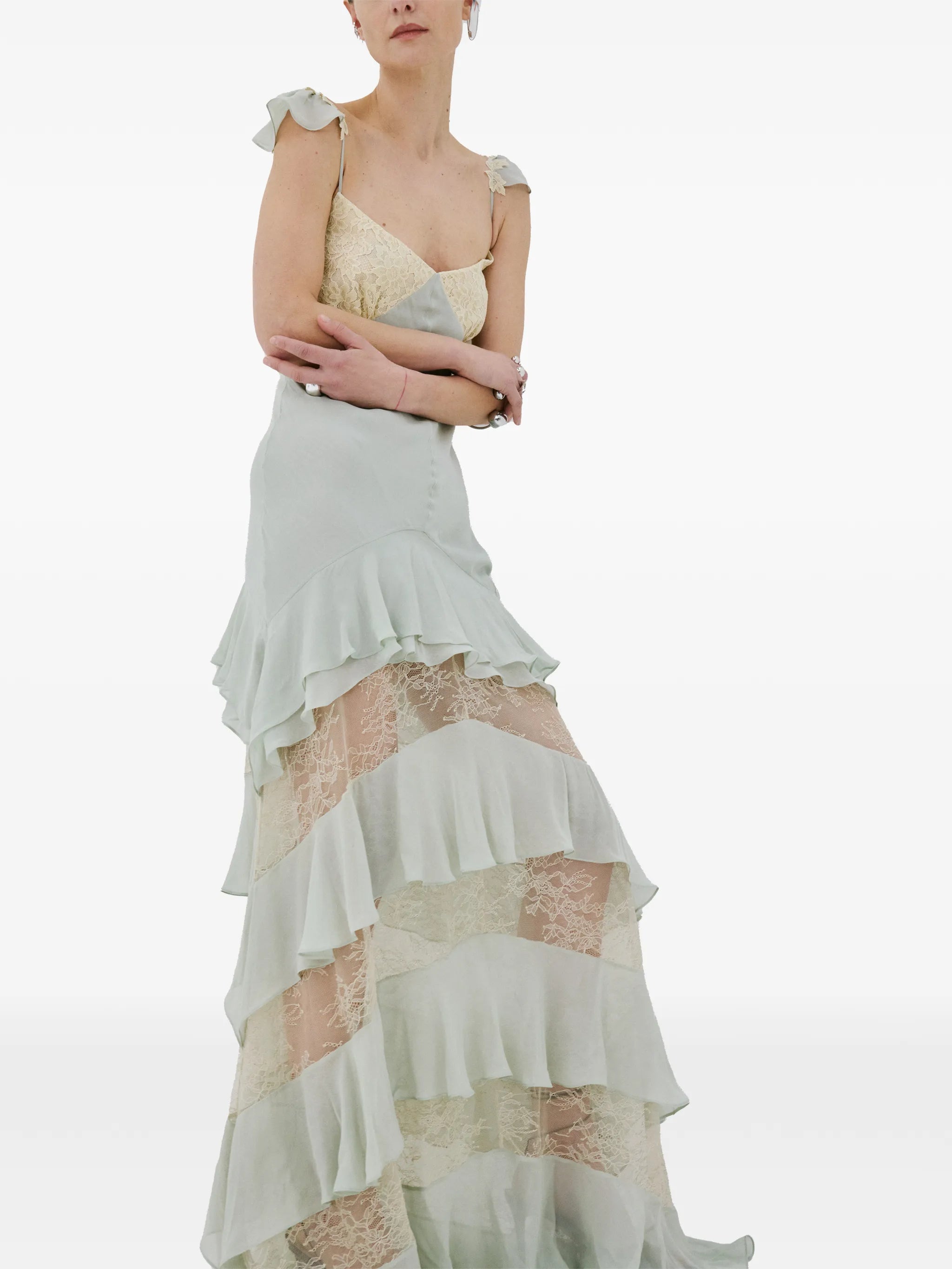 Auralite lace ruffled maxi dress