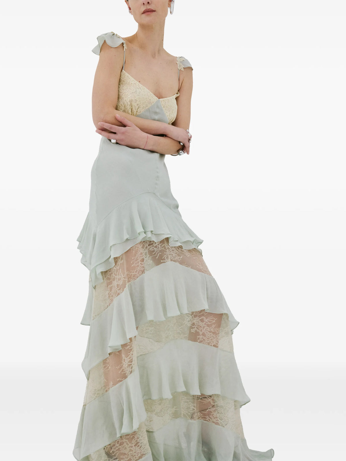 Auralite lace ruffled maxi dress