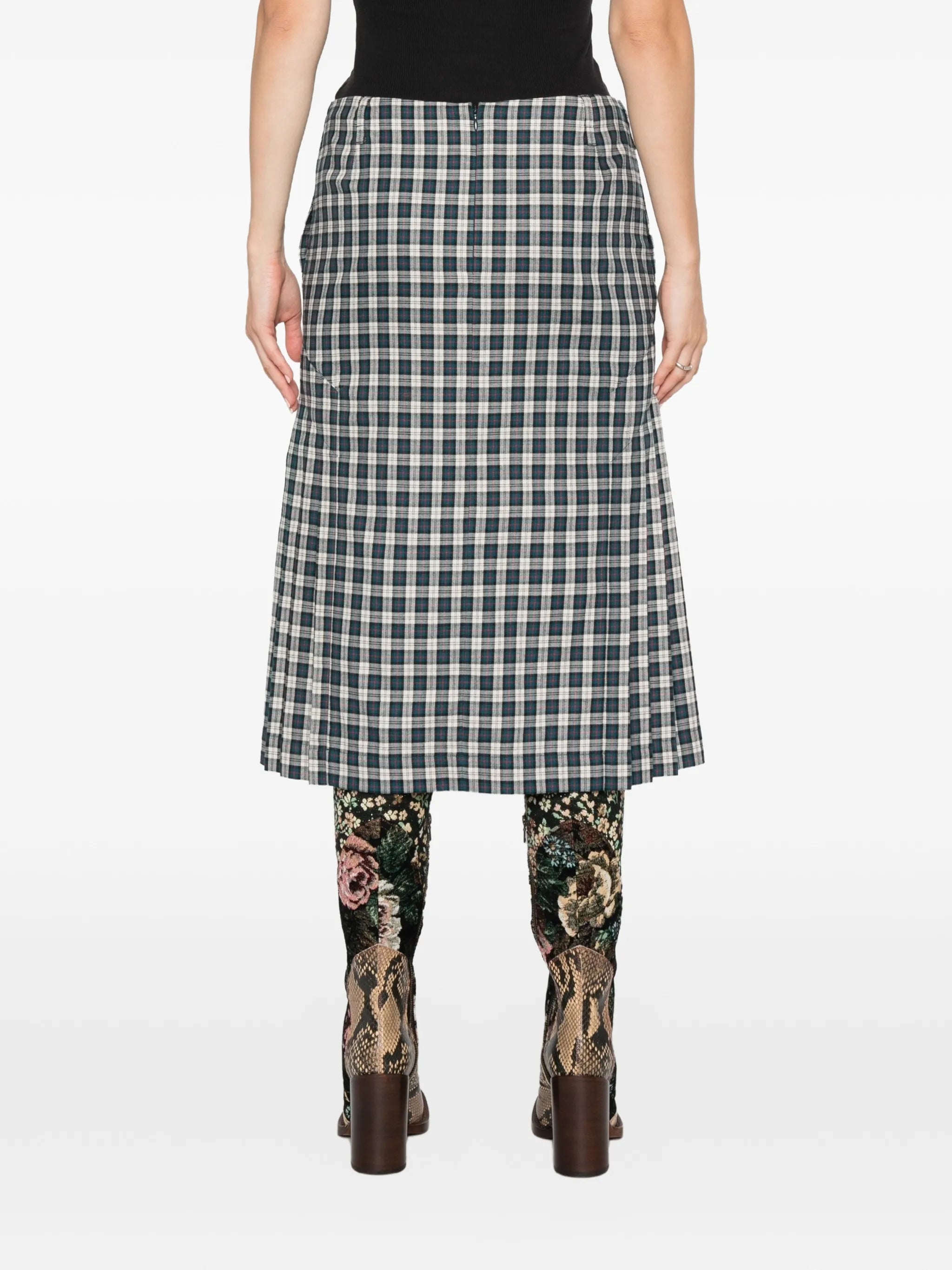 Sianora check-pattern midi pleated skirt