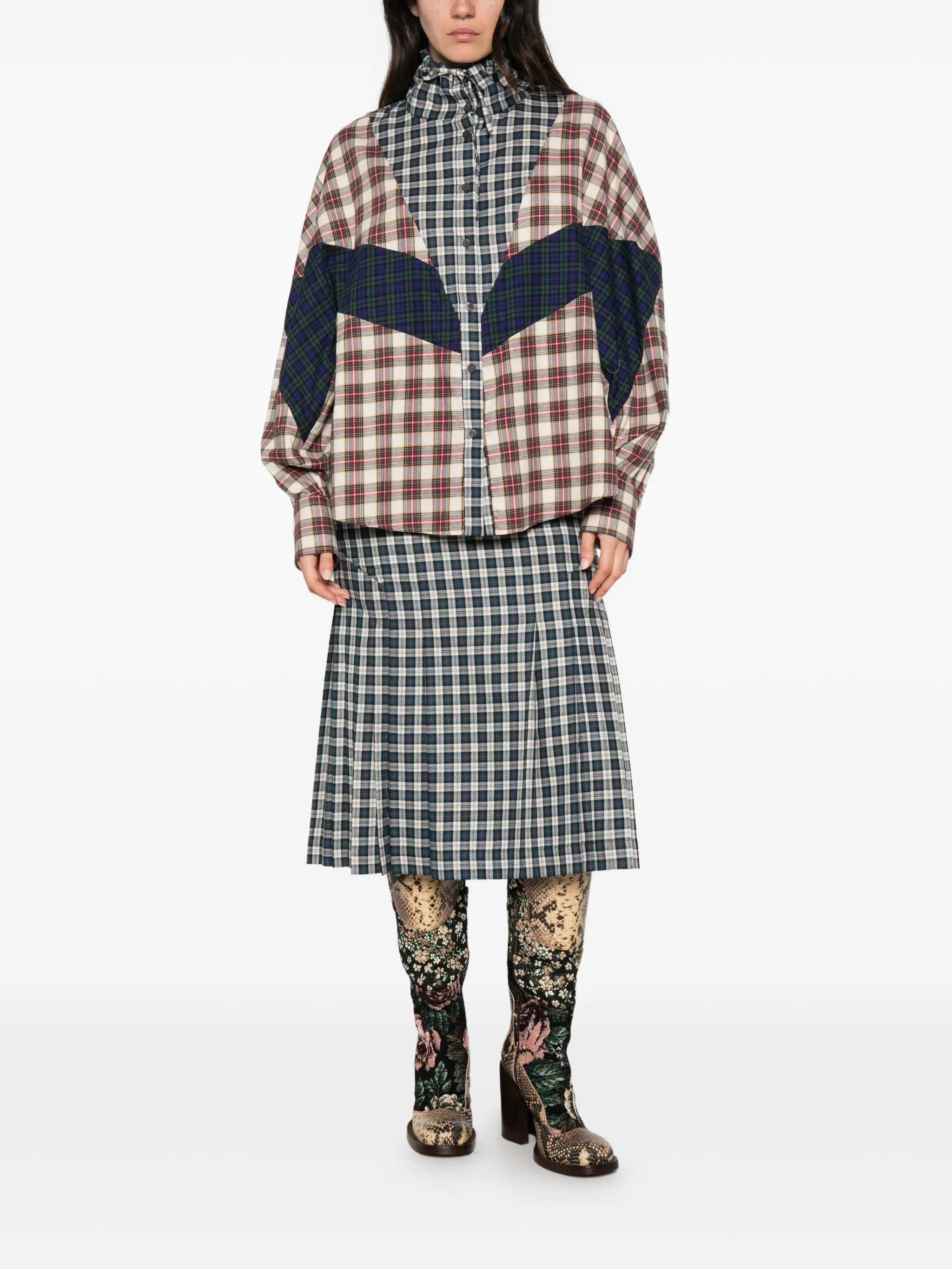 patchwork check-pattern shirt