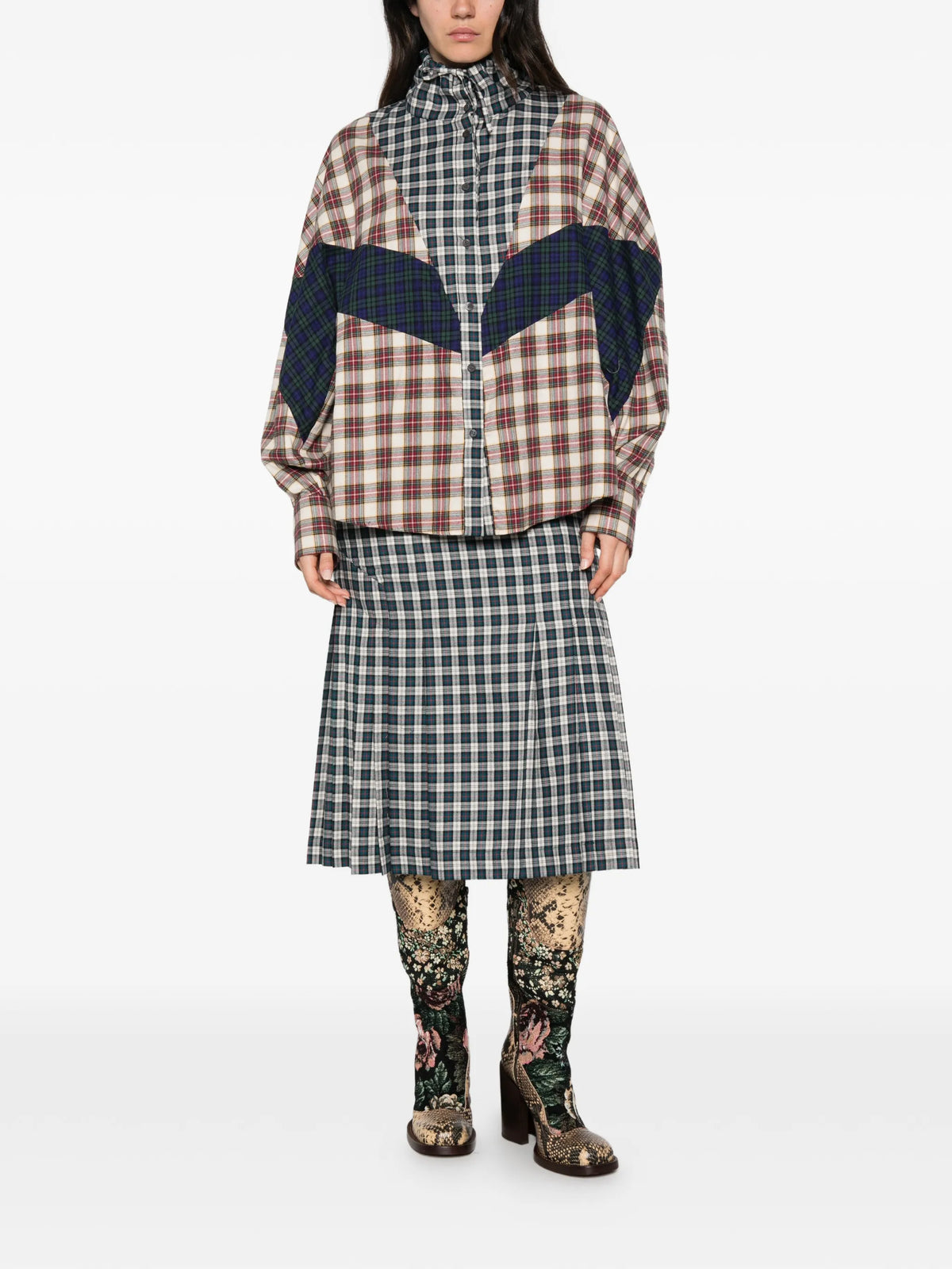 patchwork check-pattern shirt