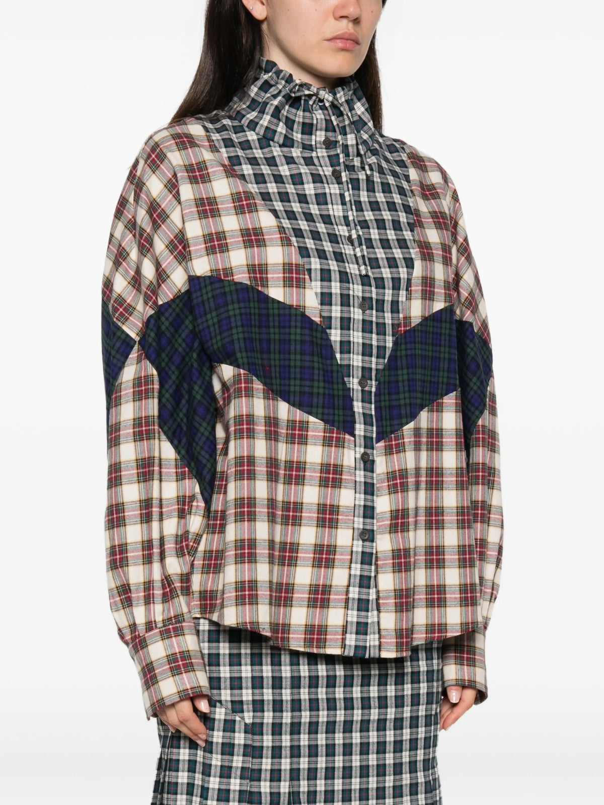 patchwork check-pattern shirt