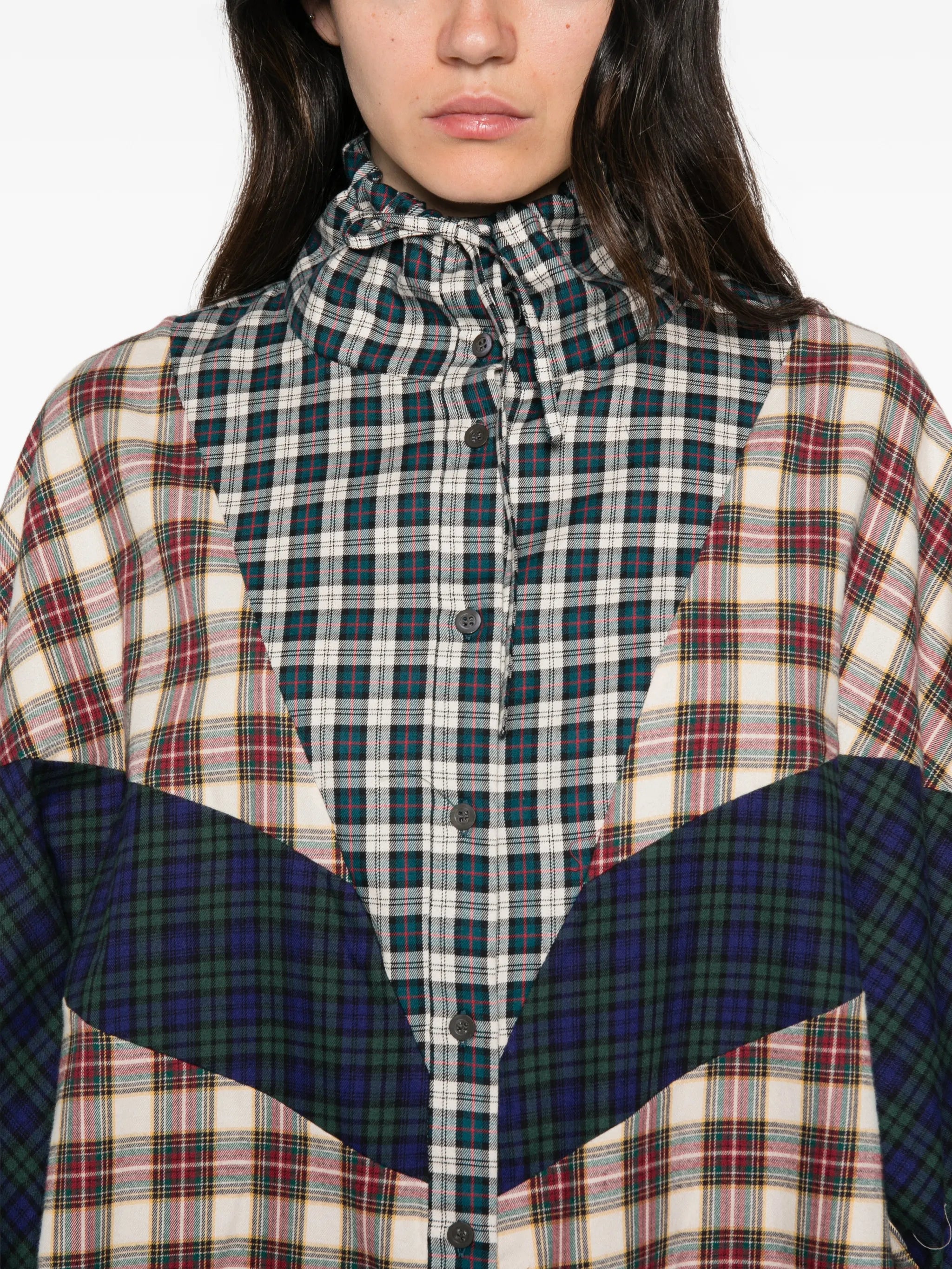 patchwork check-pattern shirt