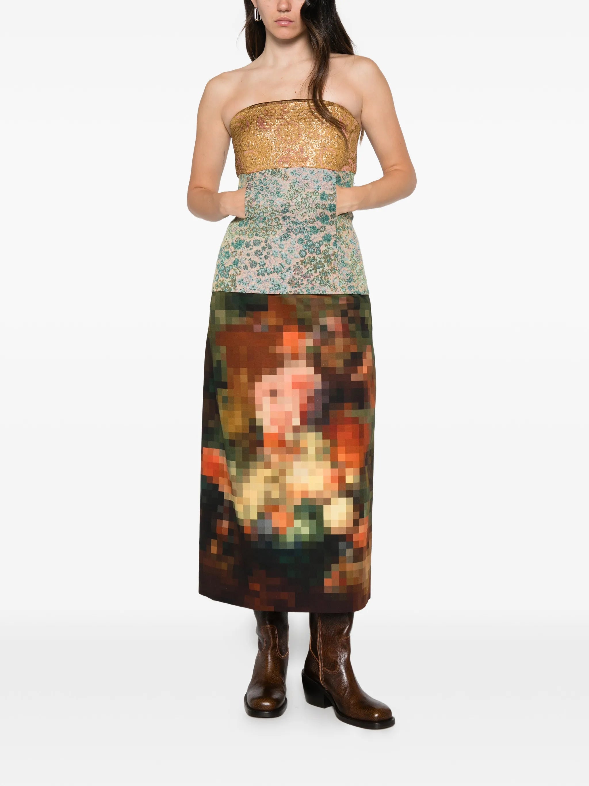 floral-jacquard bustier top