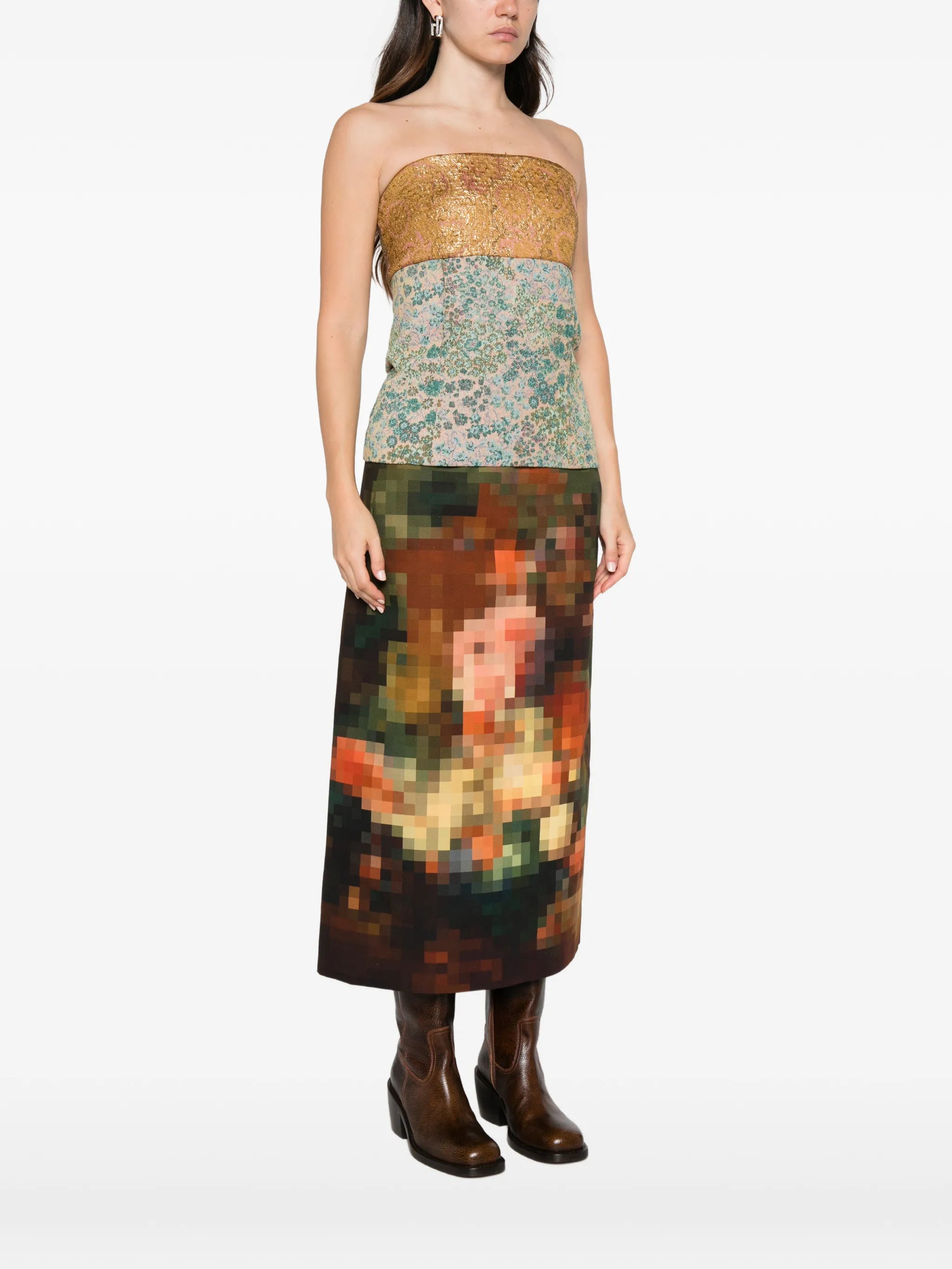 floral-jacquard bustier top