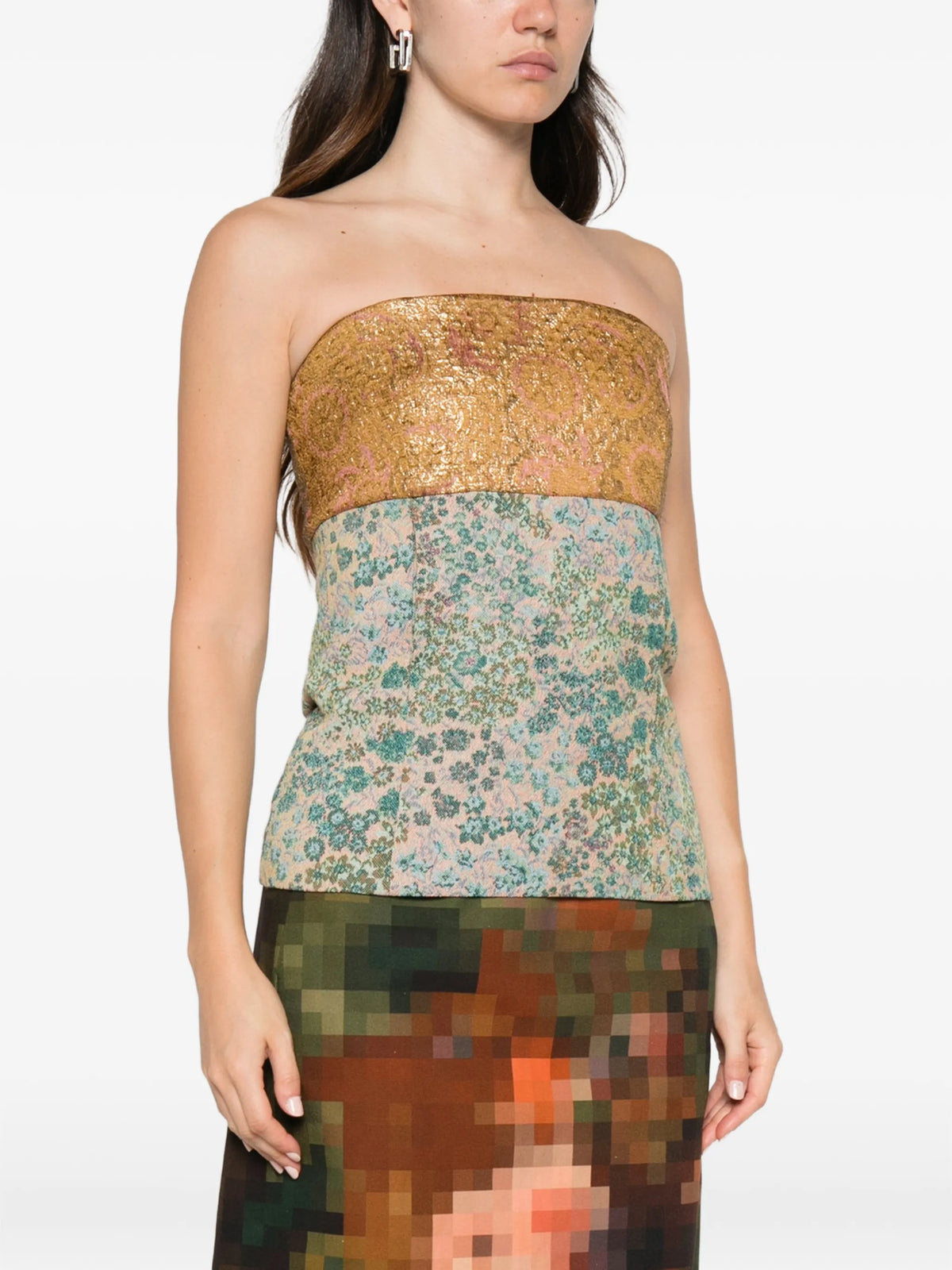 floral-jacquard bustier top