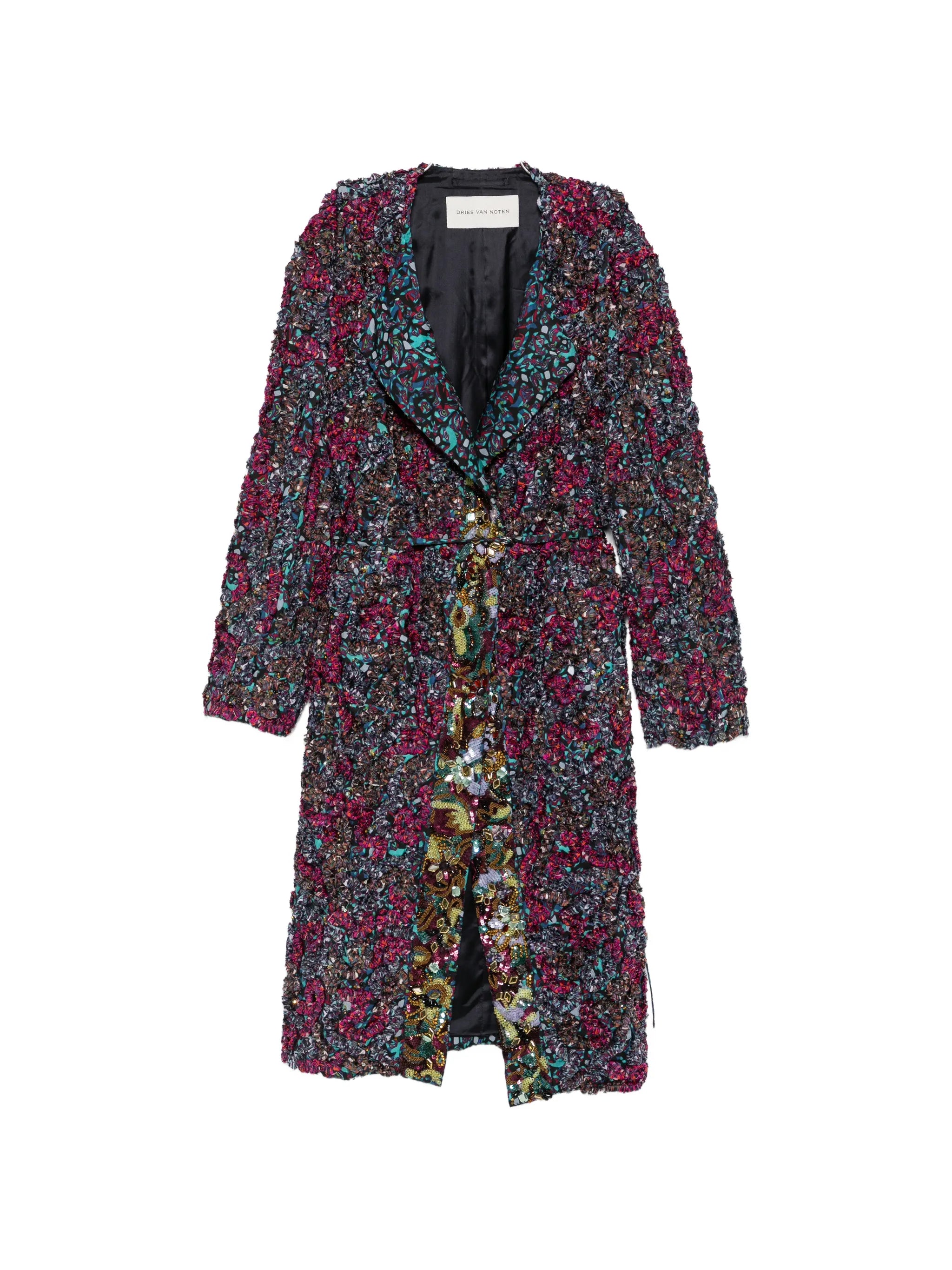 belted-waist embellished coat