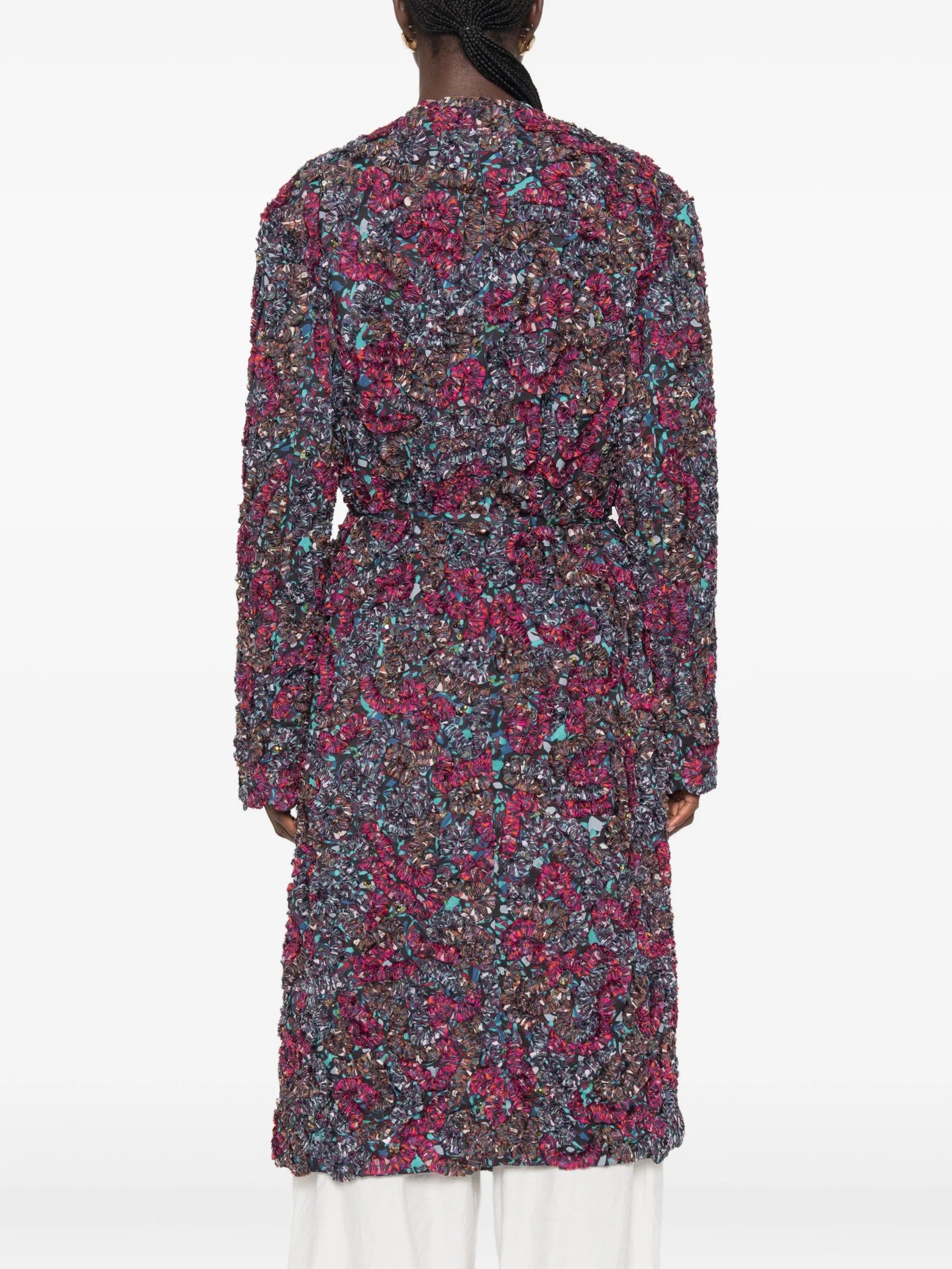 belted-waist embellished coat