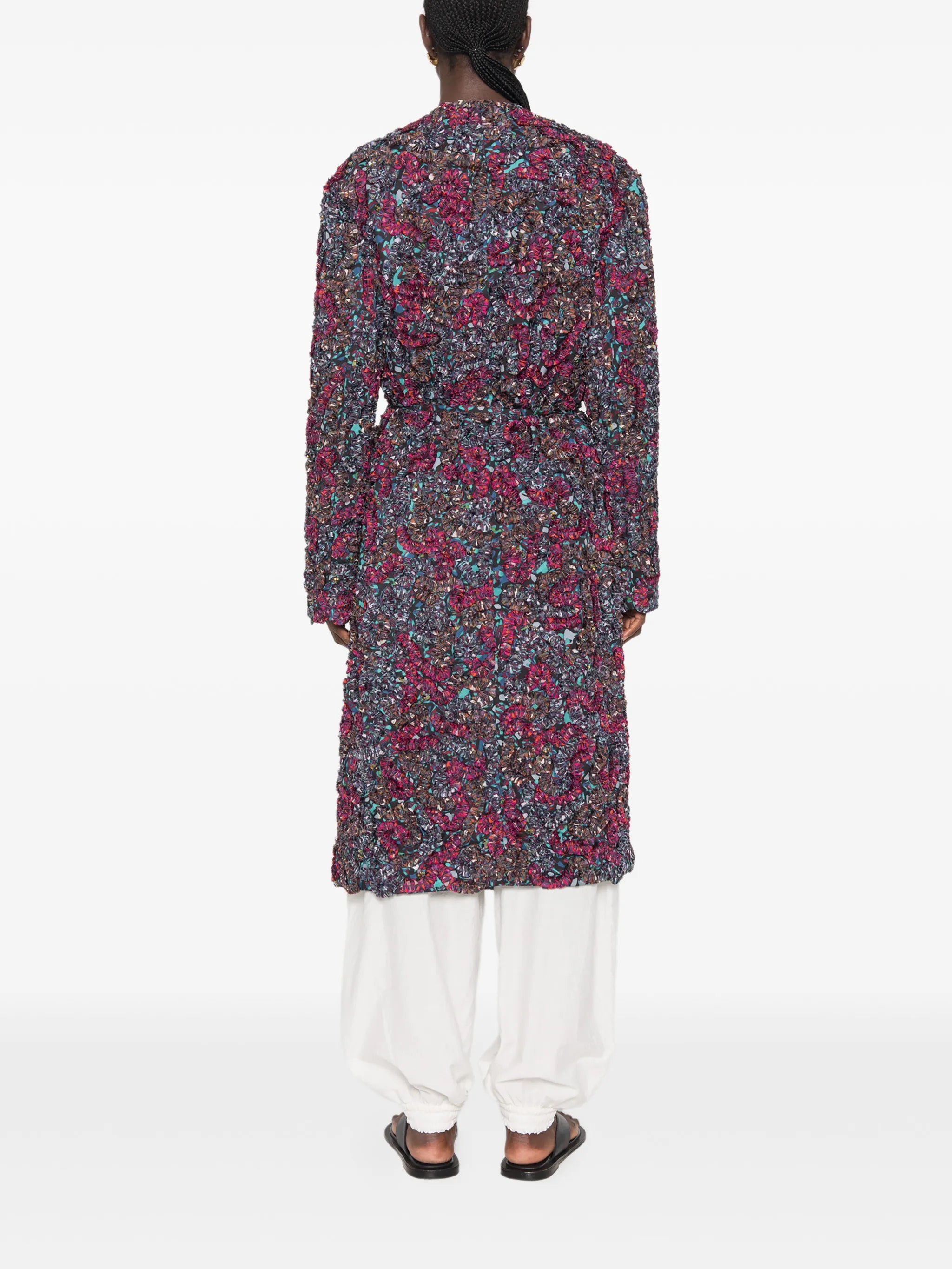 belted-waist embellished coat