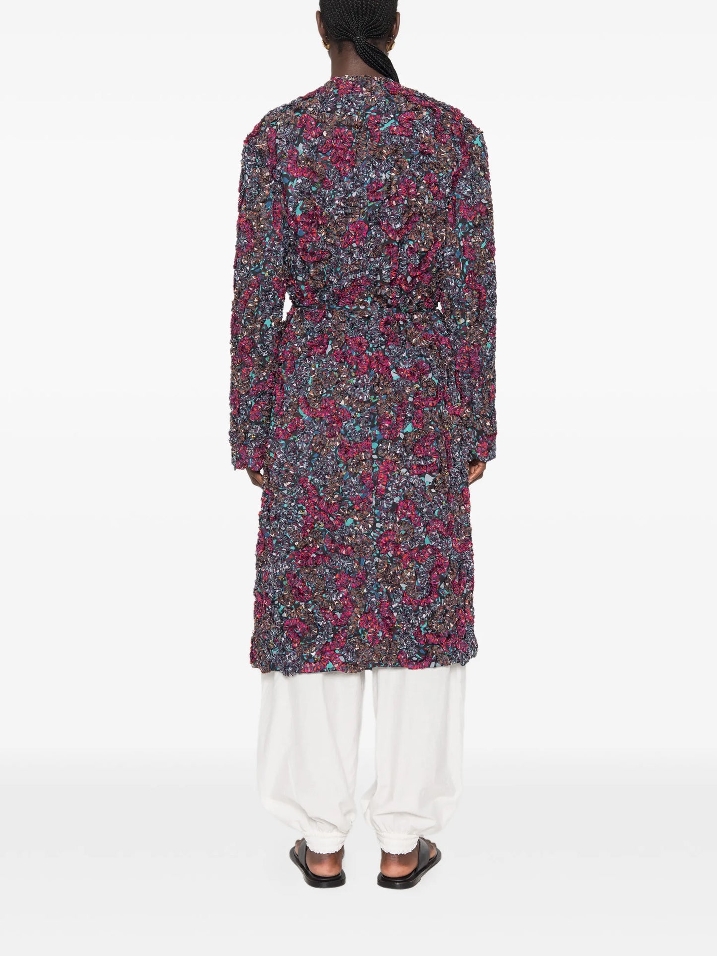belted-waist embellished coat