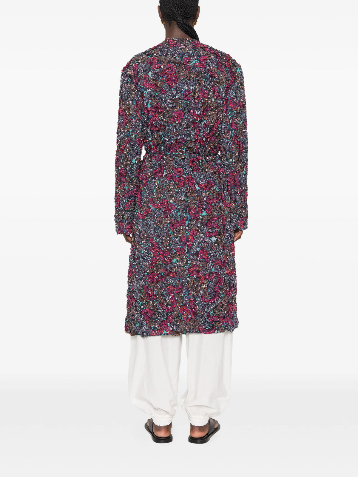 embellished ruffled coat