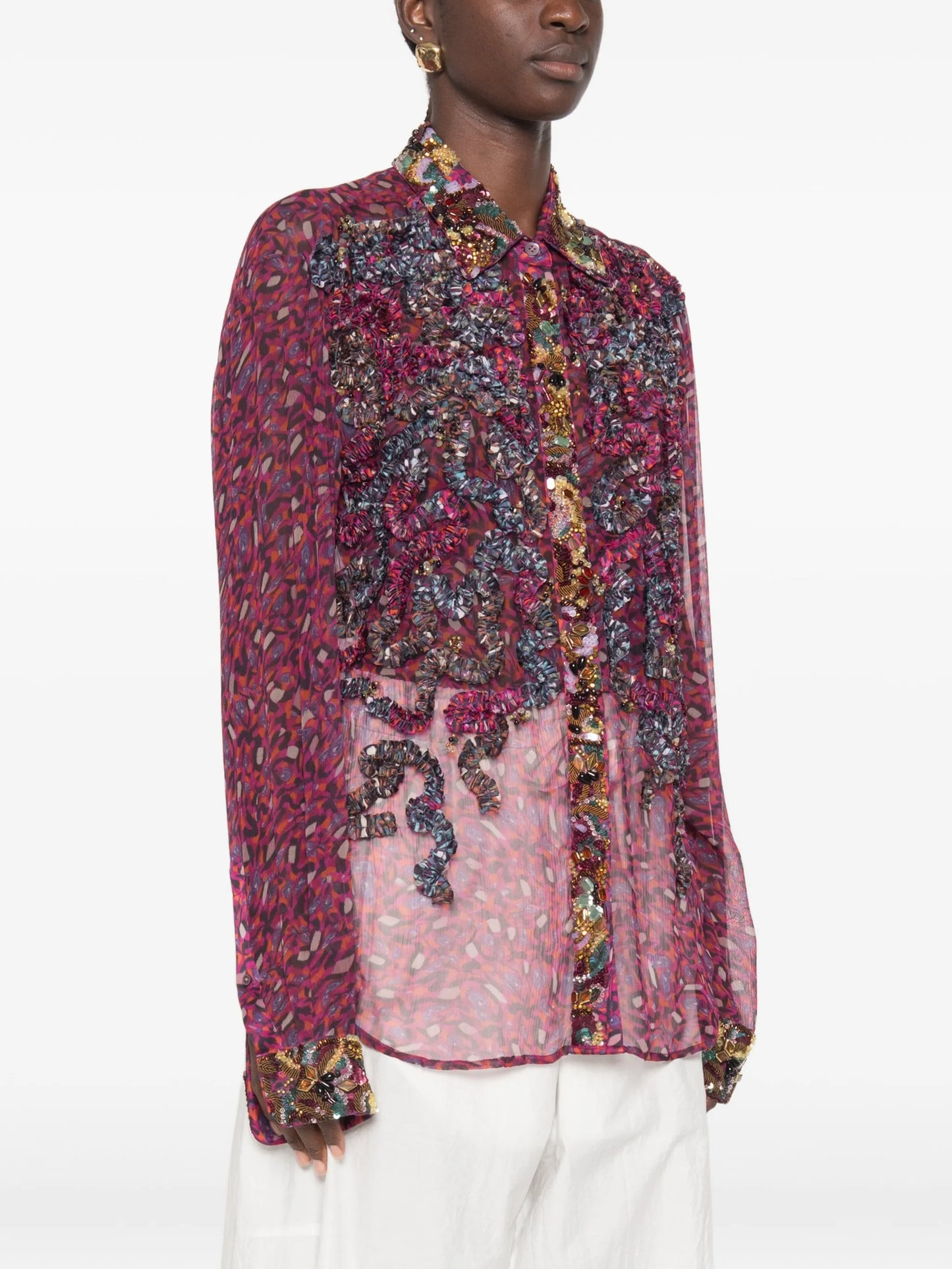 sequin-embellished ruffled shirt