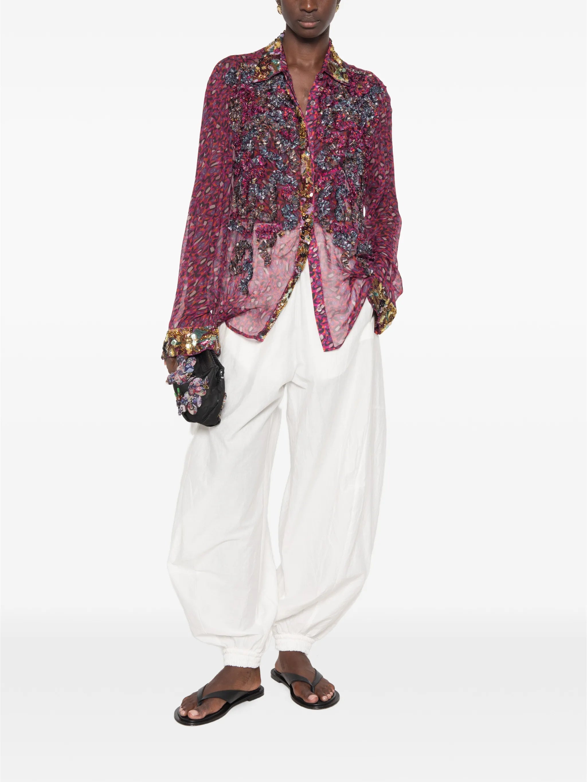 sequin-embellished ruffled shirt