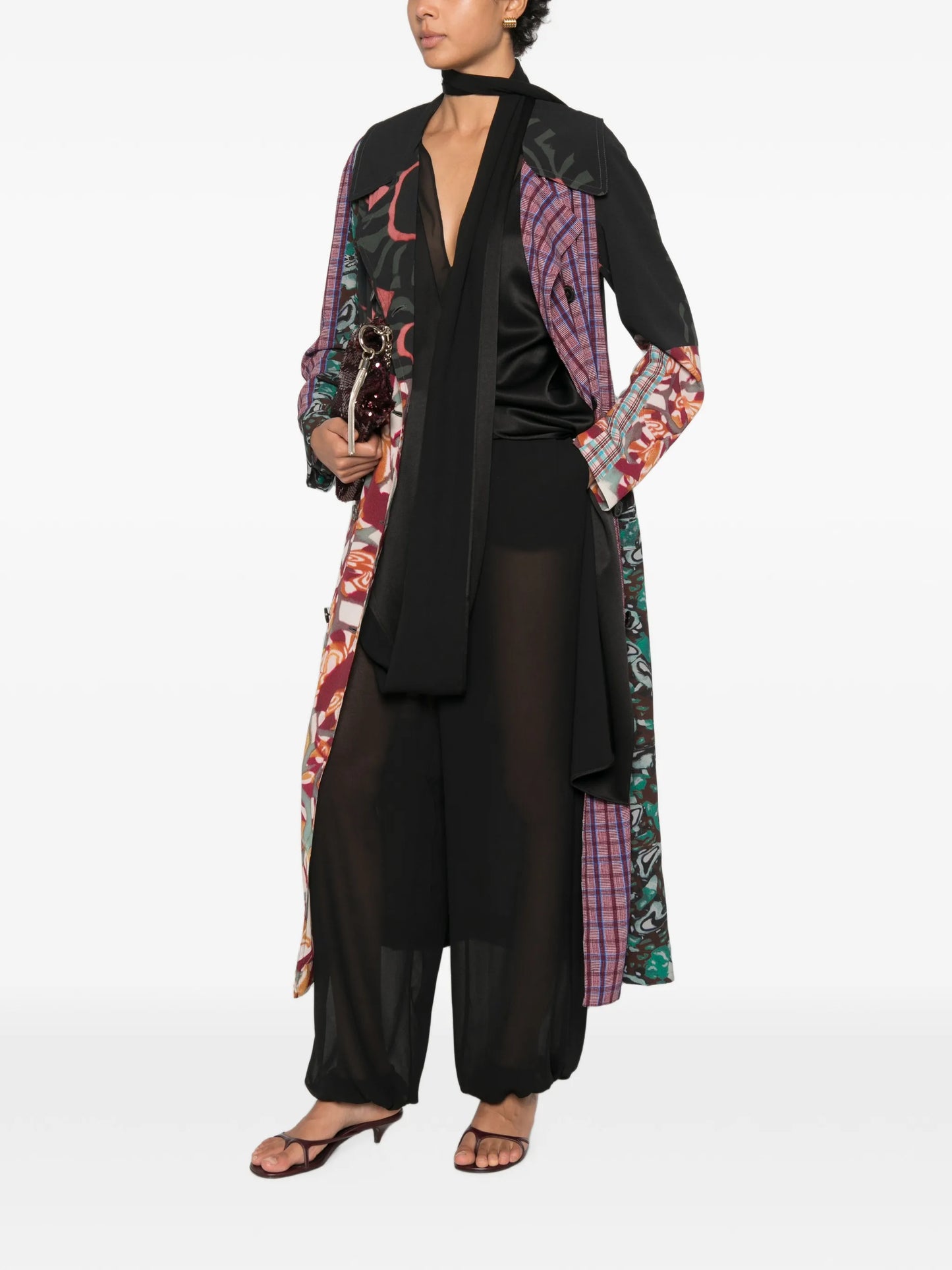patchwork double-breasted coat