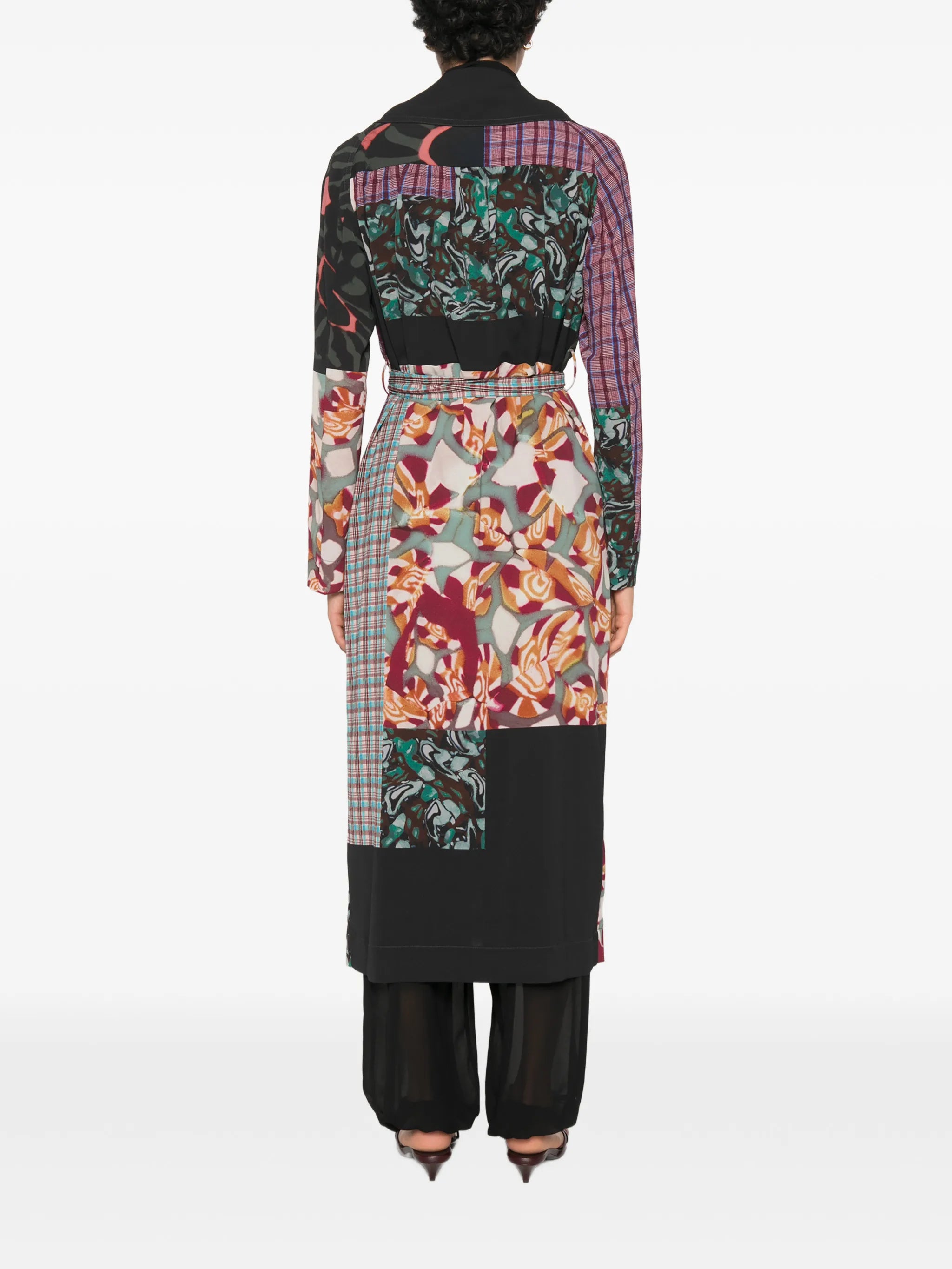 patchwork double-breasted coat
