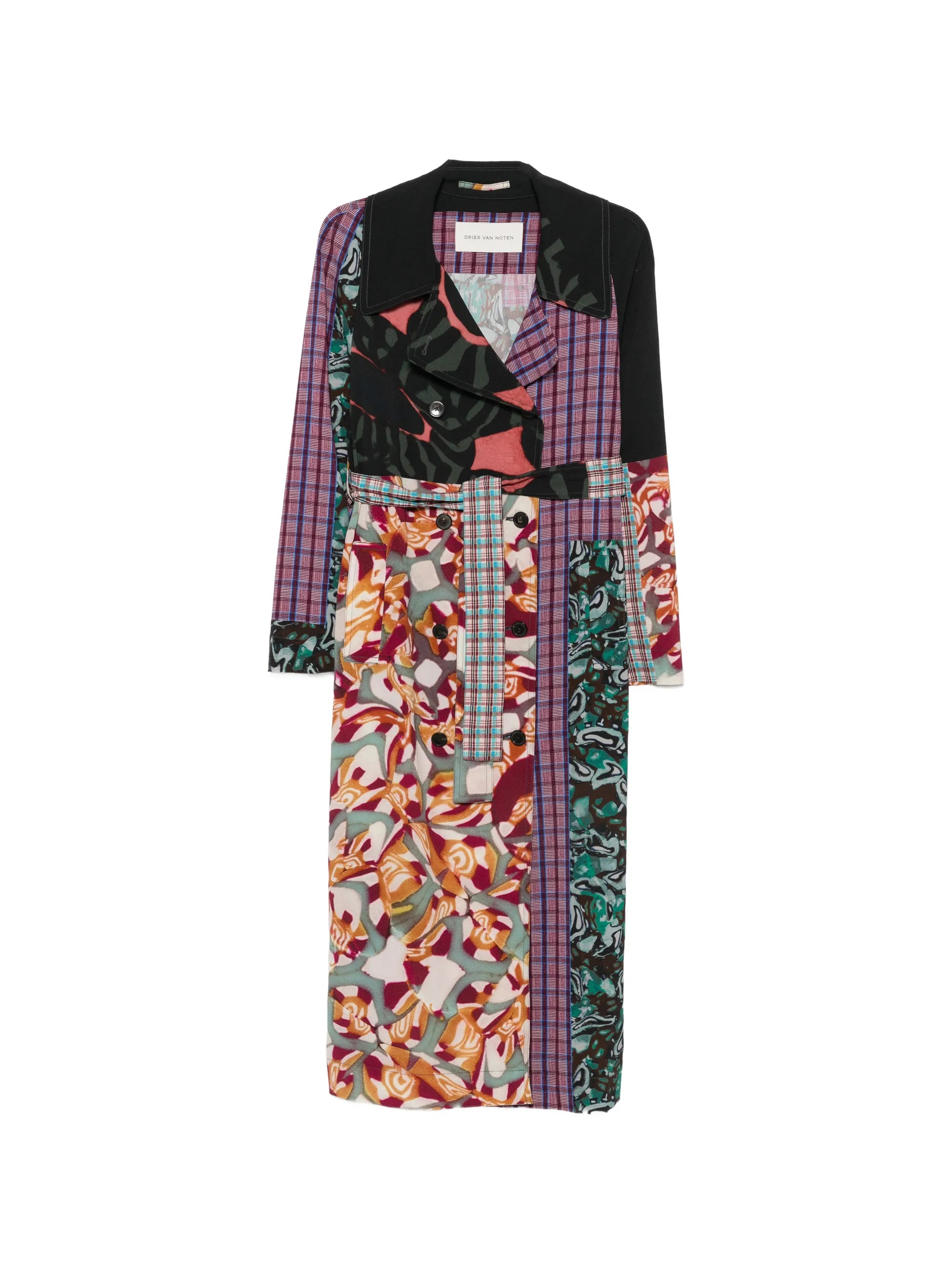 patchwork double-breasted coat