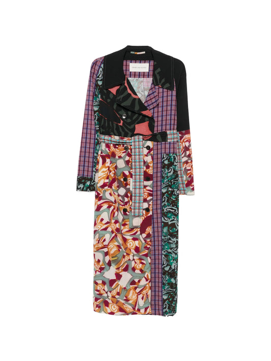 patchwork double-breasted coat