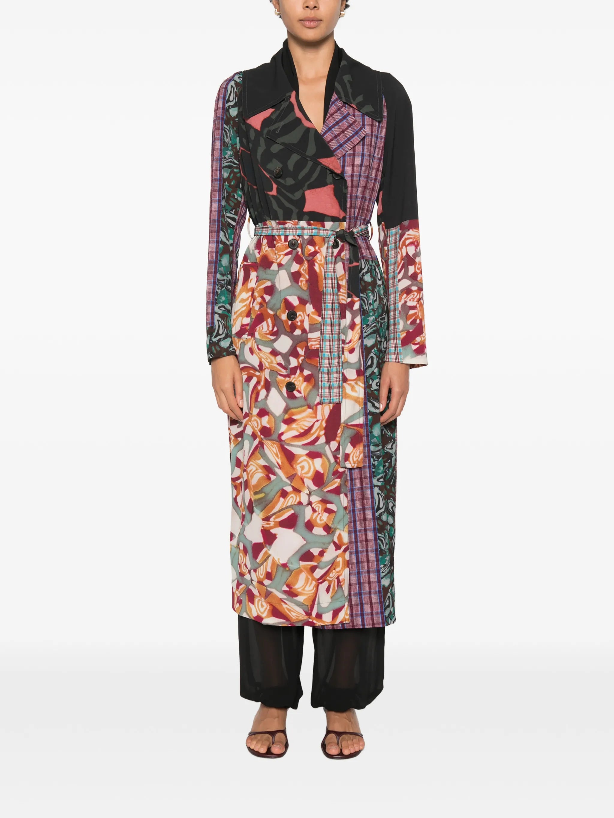 patchwork double-breasted coat